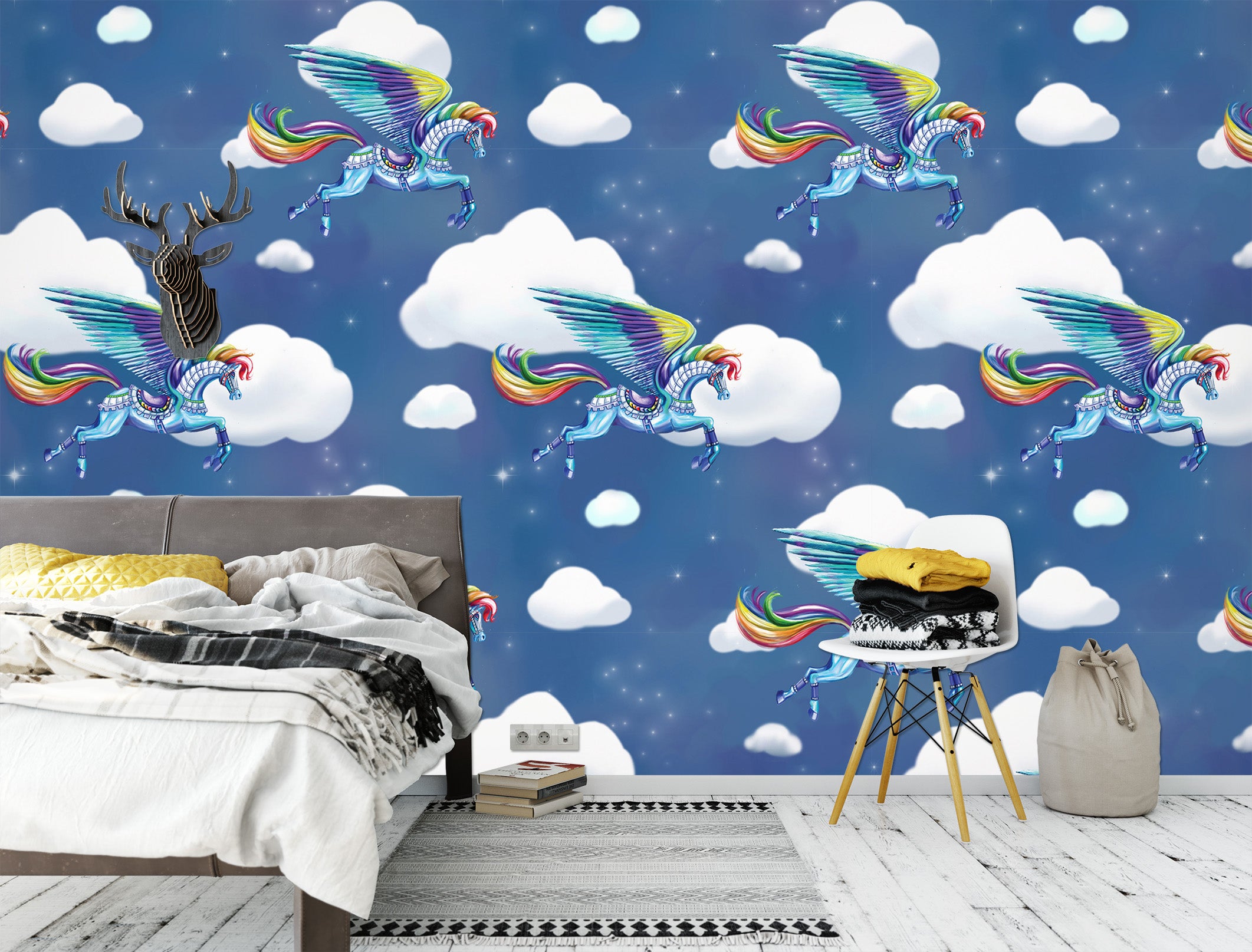 3D Rainbow White Clouds 1413 Rose Catherine Khan Wall Mural Wall Murals