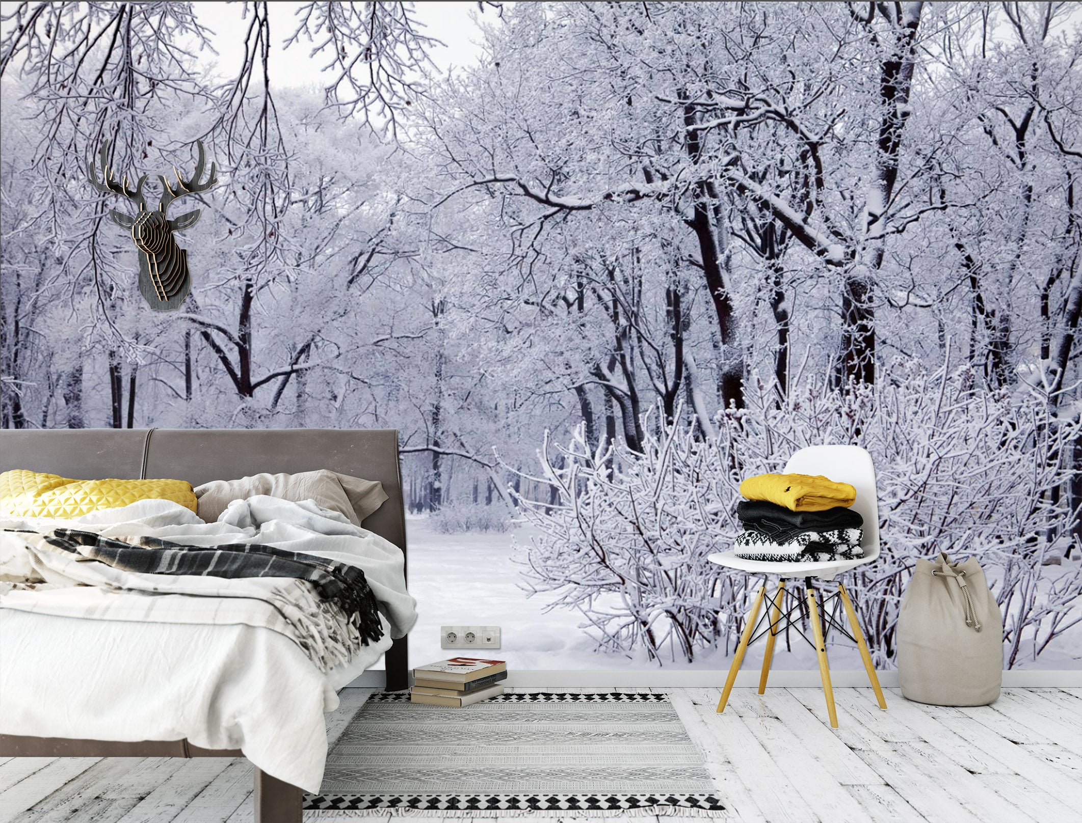 3D White Woods 1646 Wall Murals