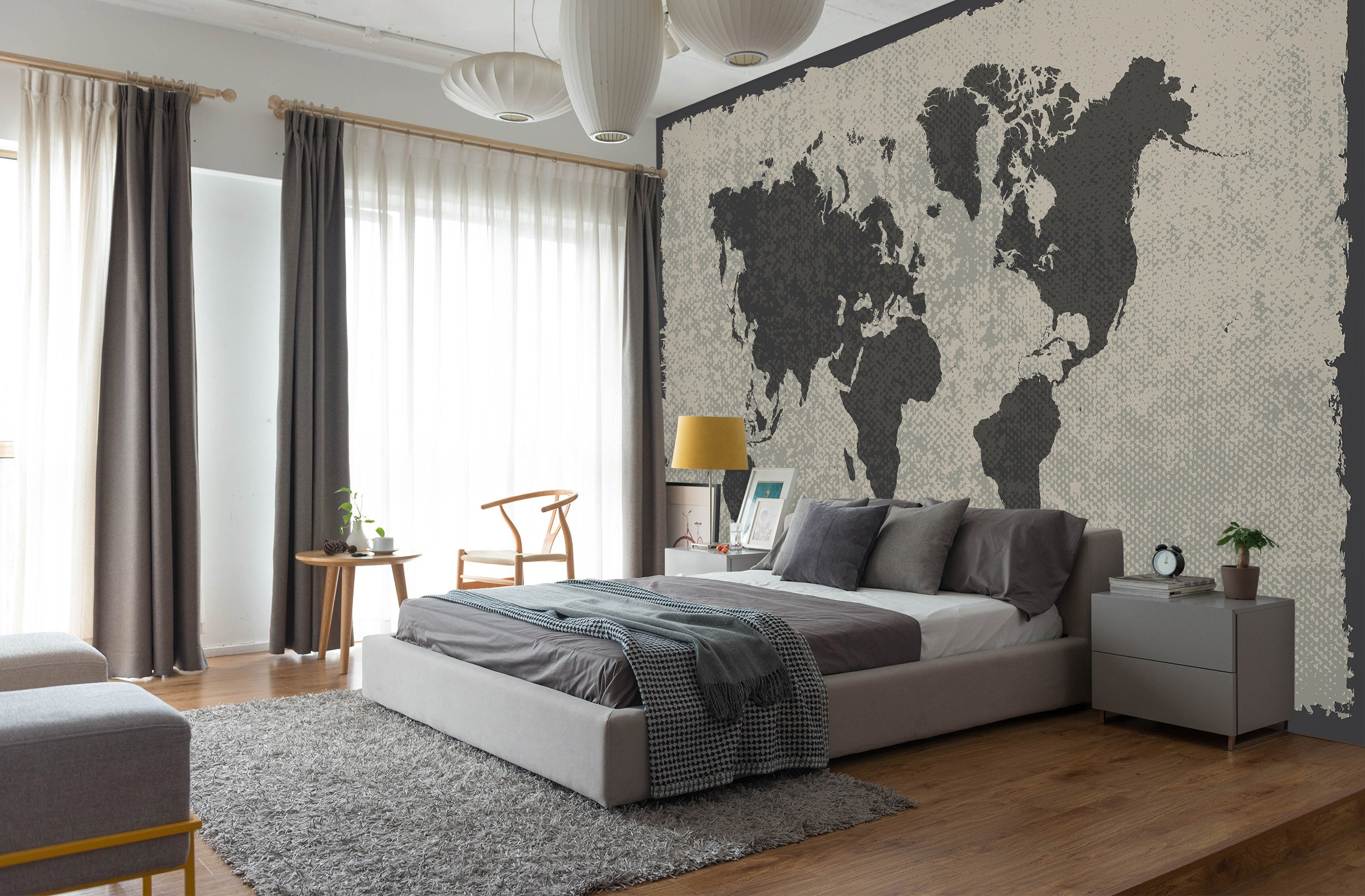3D Black Pattern 2004 World Map Wall Murals
