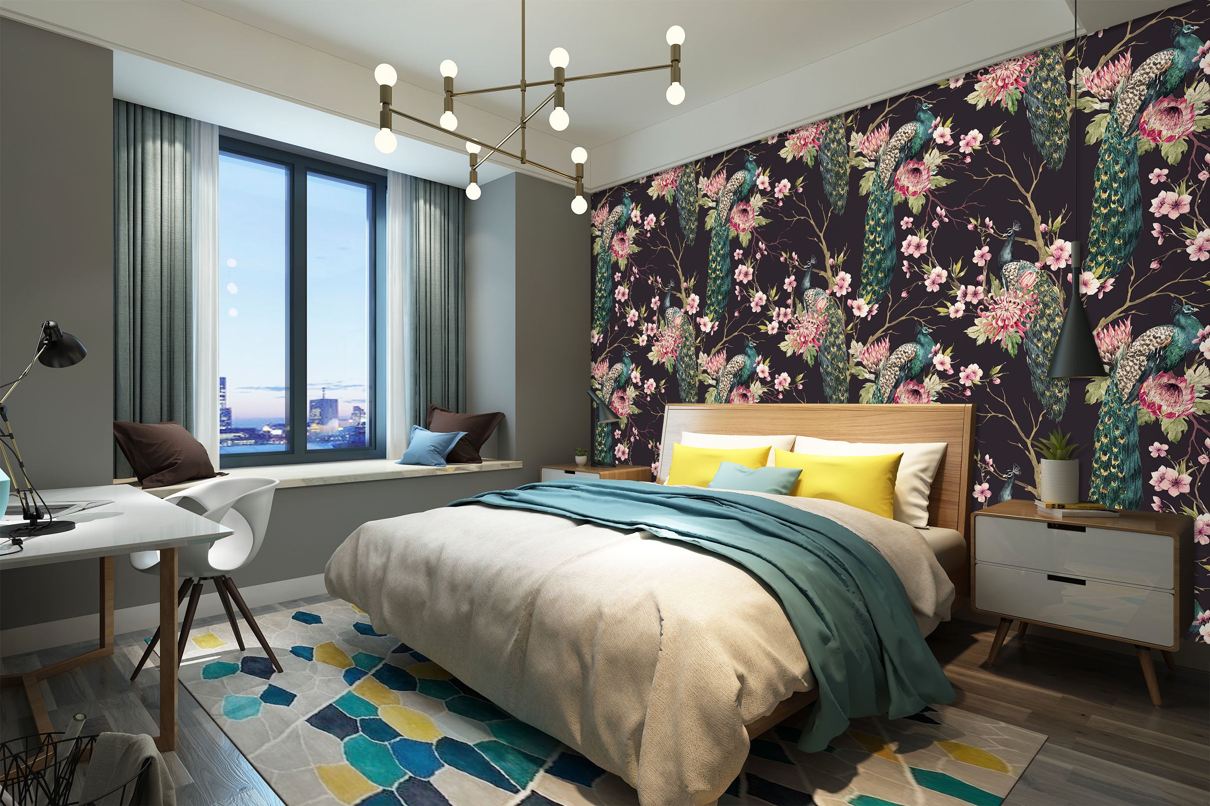 3D Peacock Pattern 1673 Wall Murals