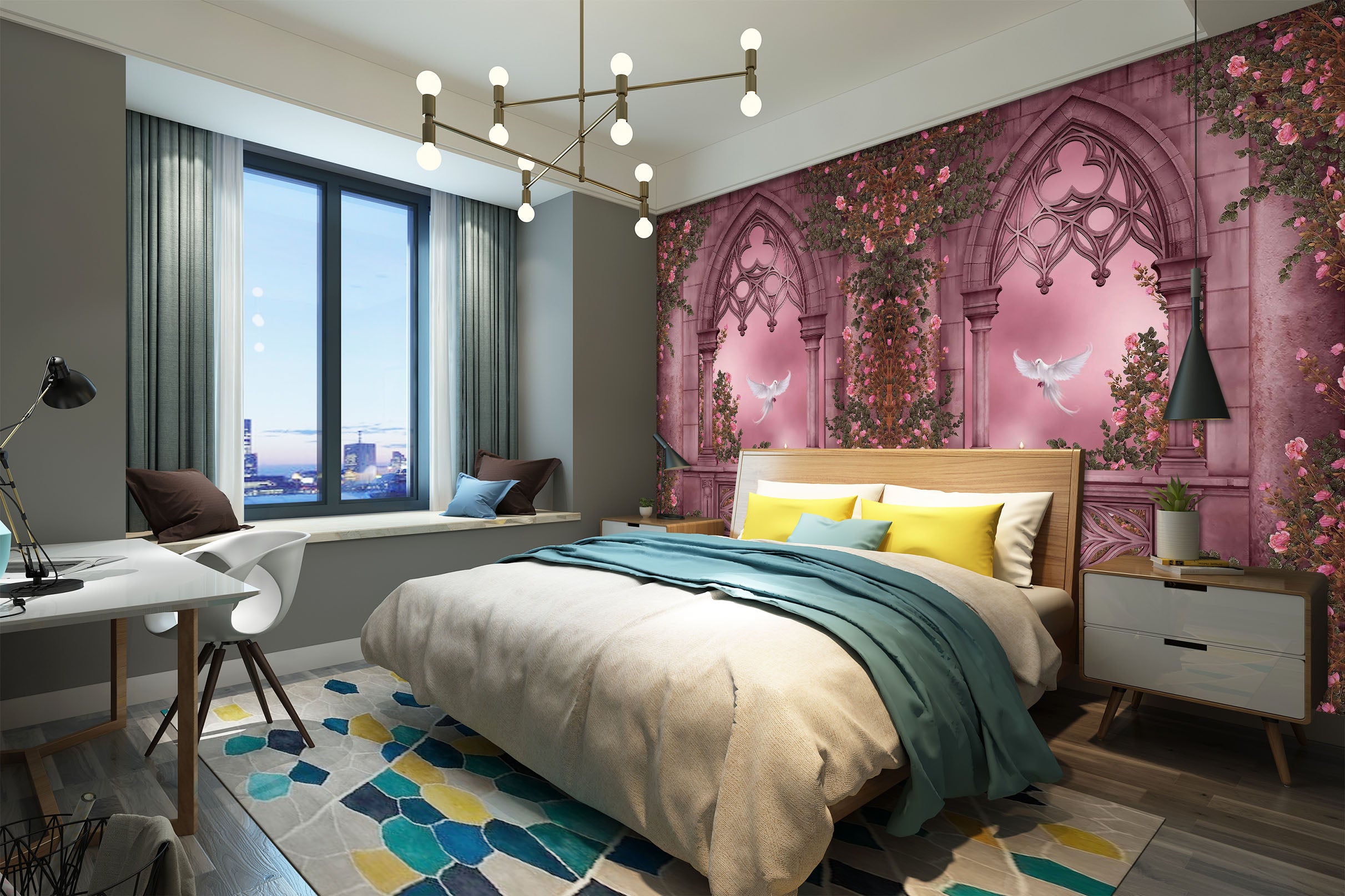 3D Pink Pigeon 1699 Wall Murals