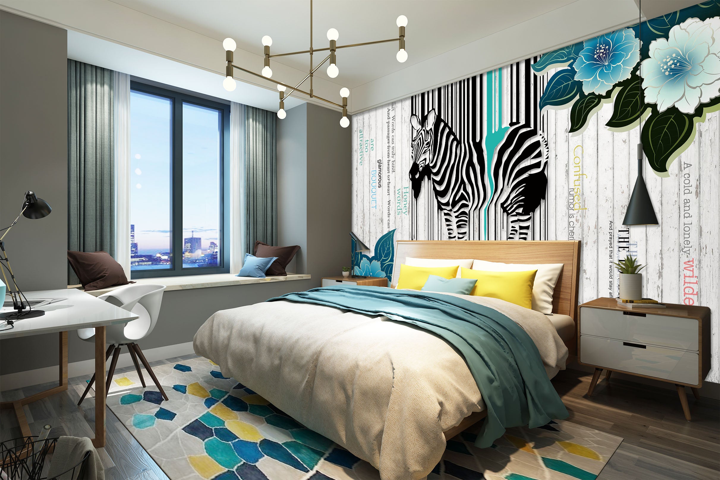 3D Cute Zebra 1544 Wall Murals