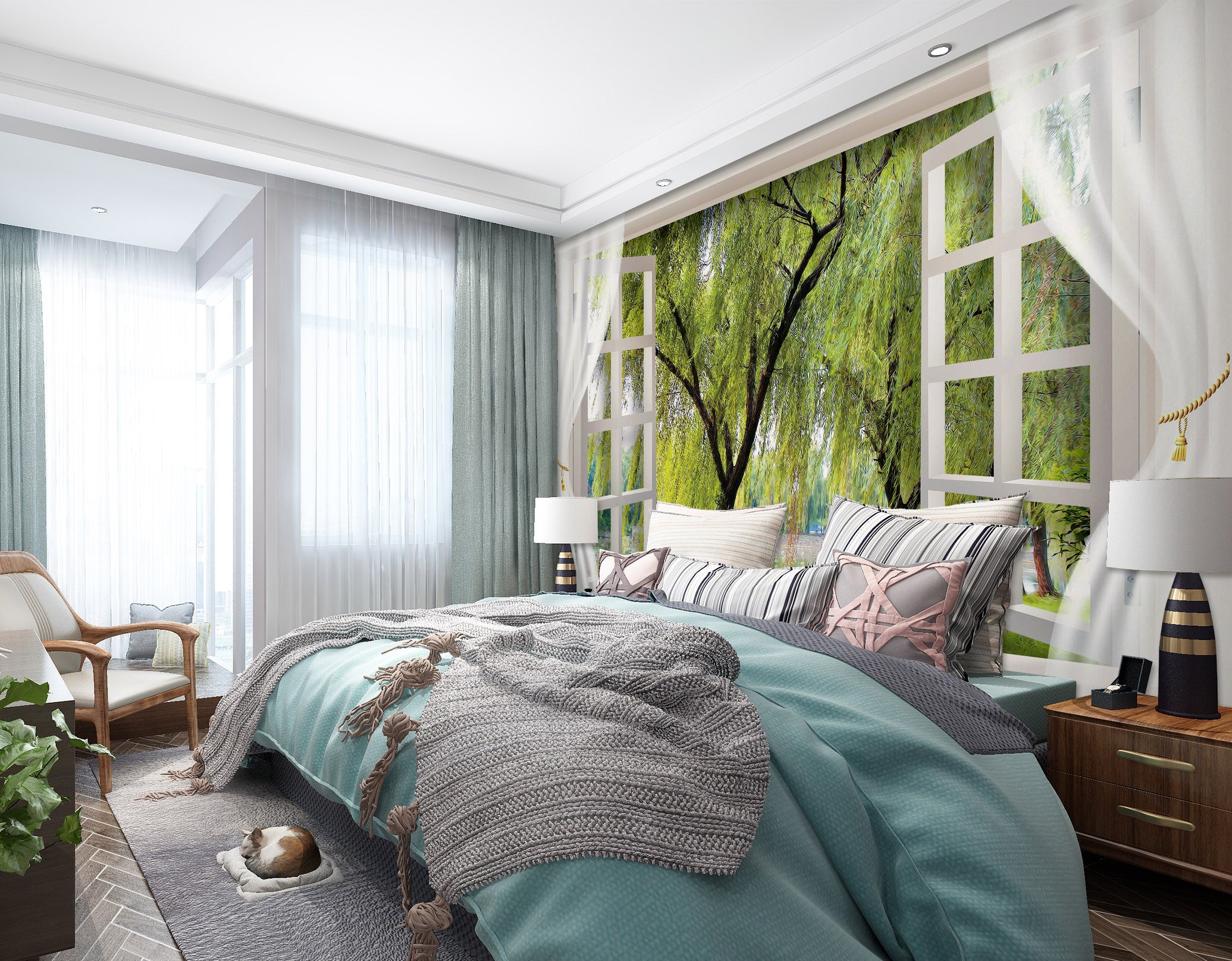 3D Green Willow 1620 Wall Murals