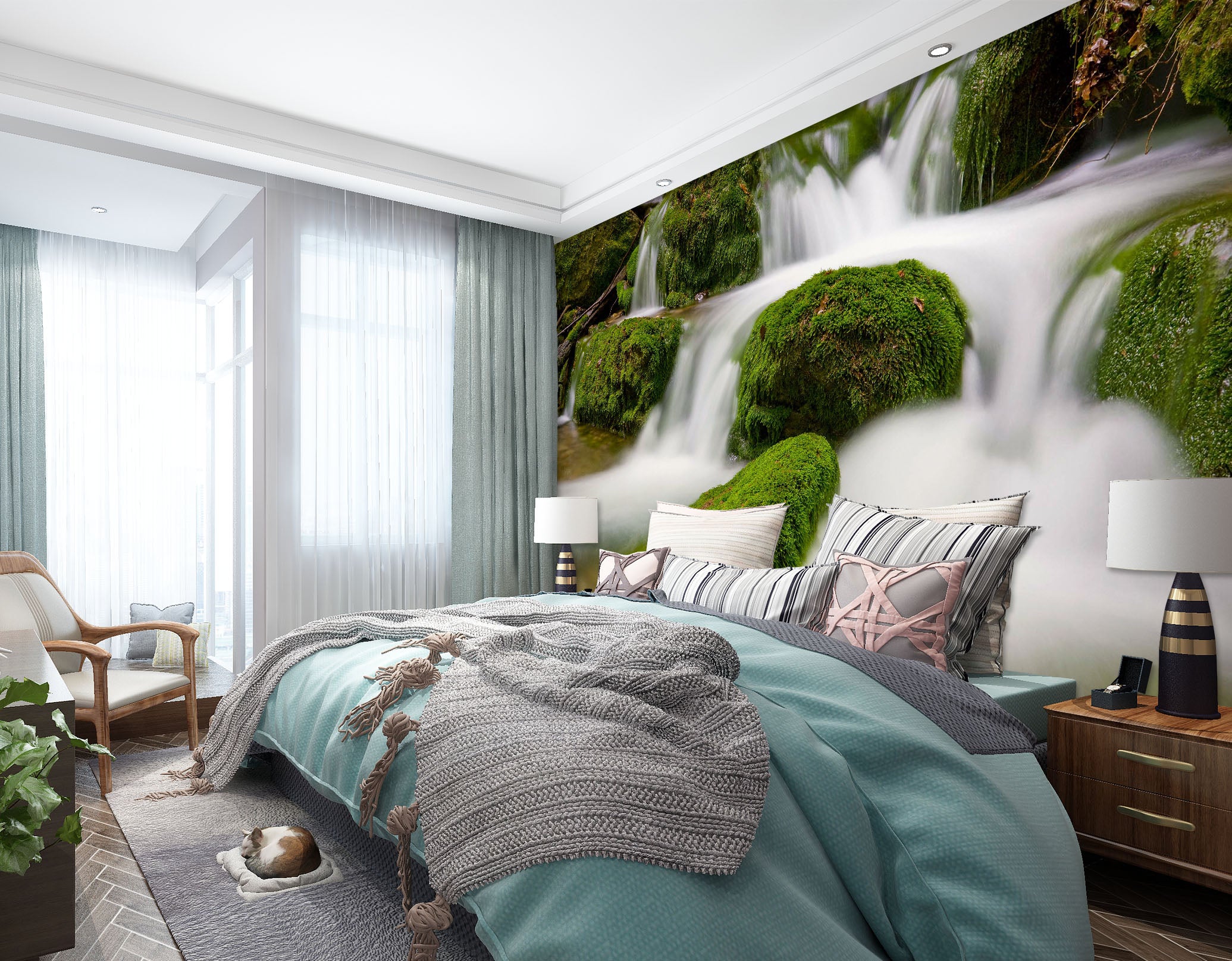 3D Waterfall Stones 1722 Wall Murals