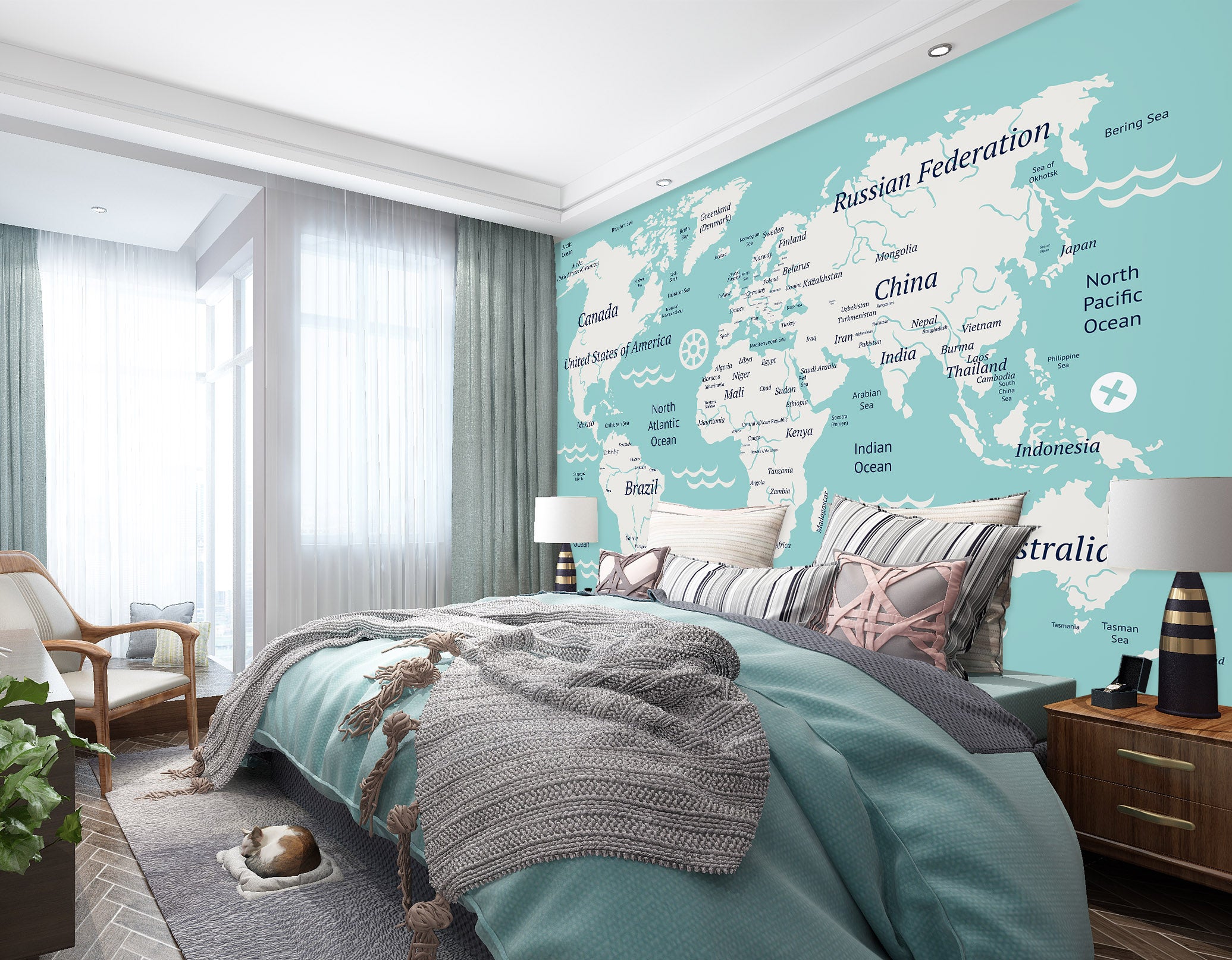 3D Valley Letters 2043 World Map Wall Murals