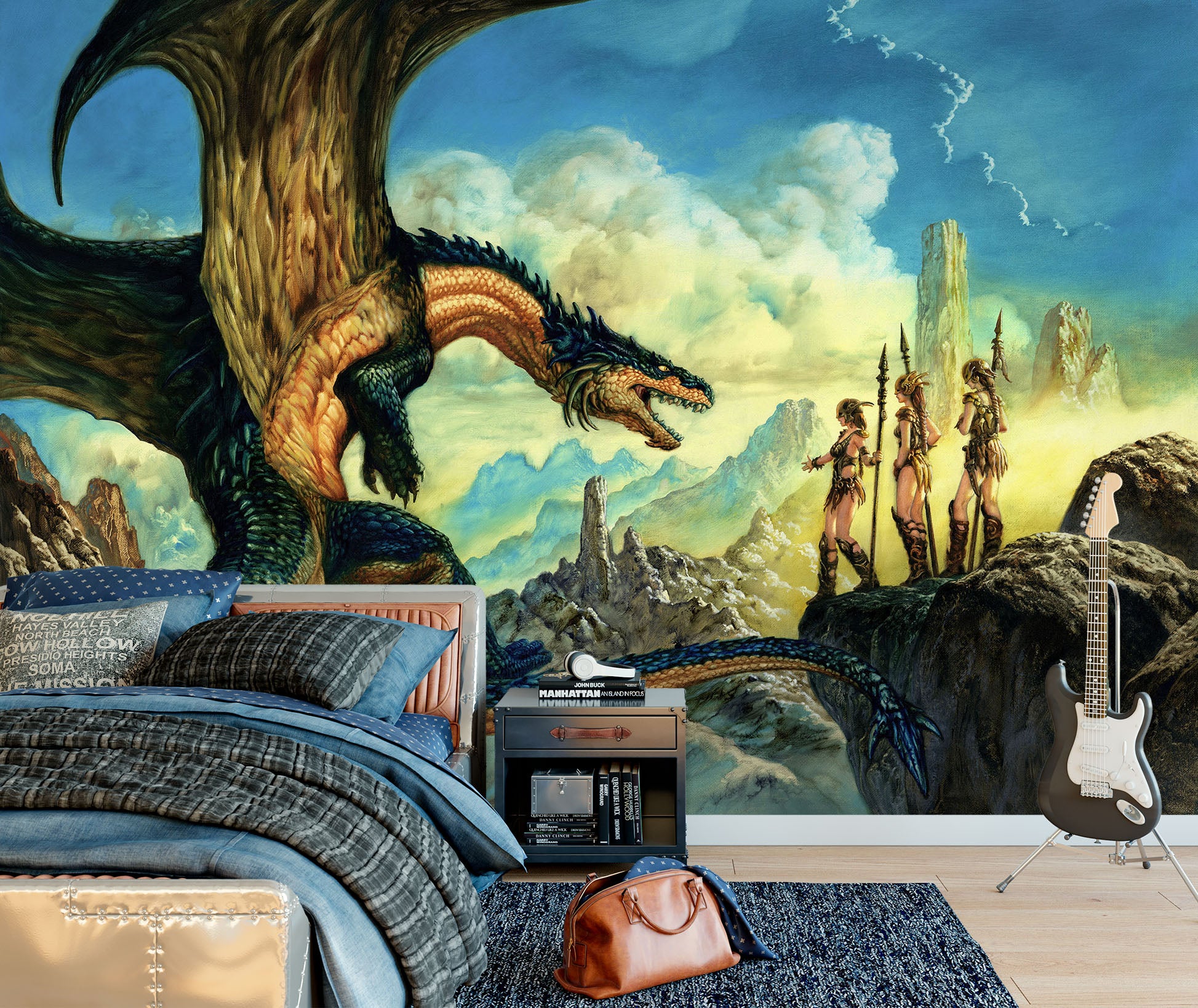 3D Dragon Female Soldier 7075 Ciruelo Wall Mural Wall Murals