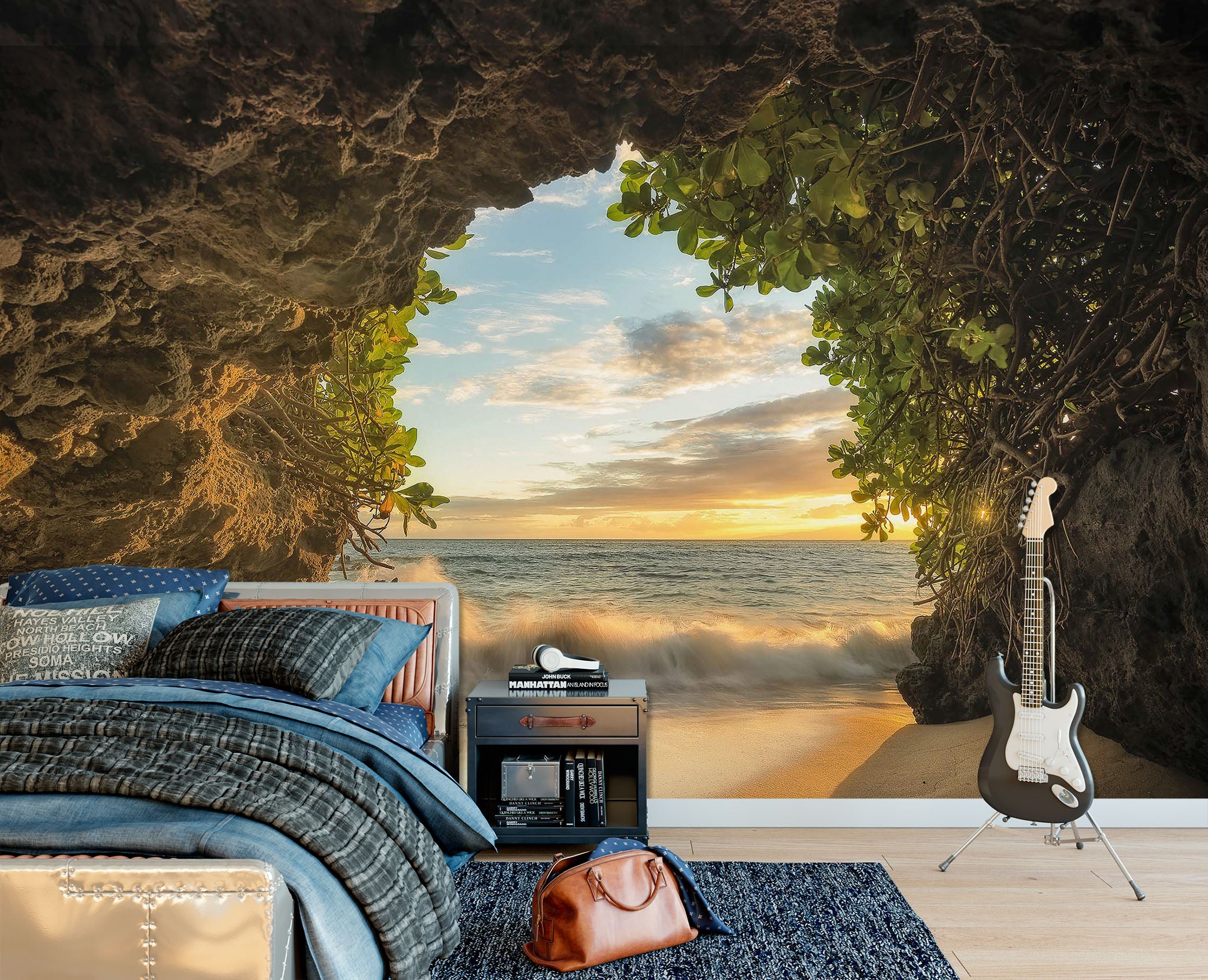 3D Cave Sea 1724 Wall Murals