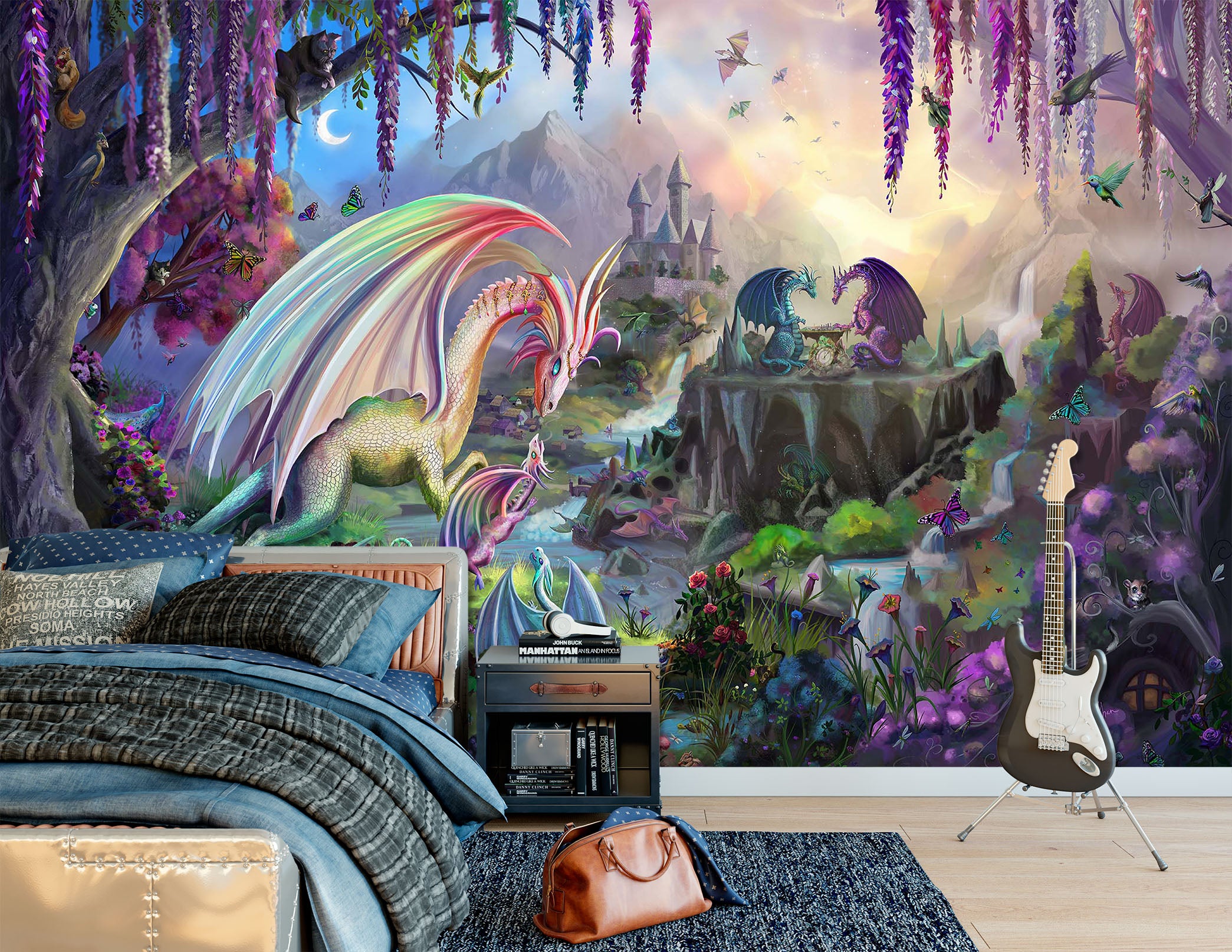 3D Dragon Valley 1409 Rose Catherine Khan Wall Mural Wall Murals