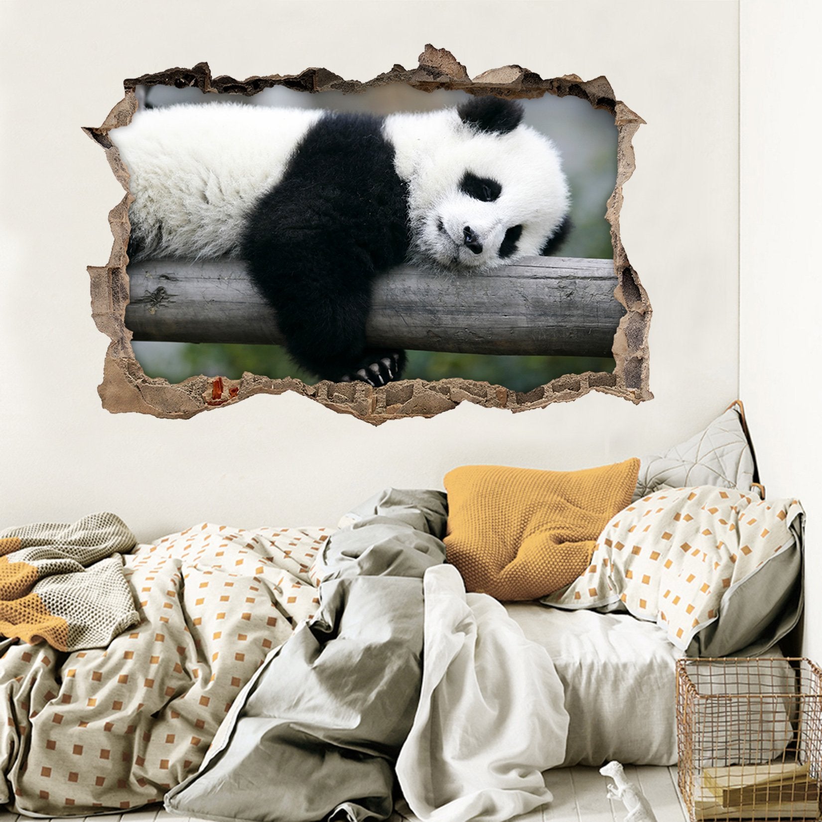 3D Lovely Panda 113 Broken Wall Murals Wallpaper AJ Wallpaper