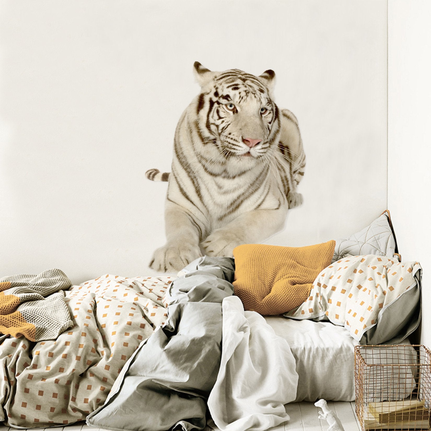 3D Black And White Striped Tiger 042 Animals Wall Stickers Wallpaper AJ Wallpaper