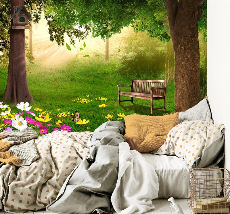 3D Forest Tree Grass Flowers 011 Wallpaper AJ Wallpaper