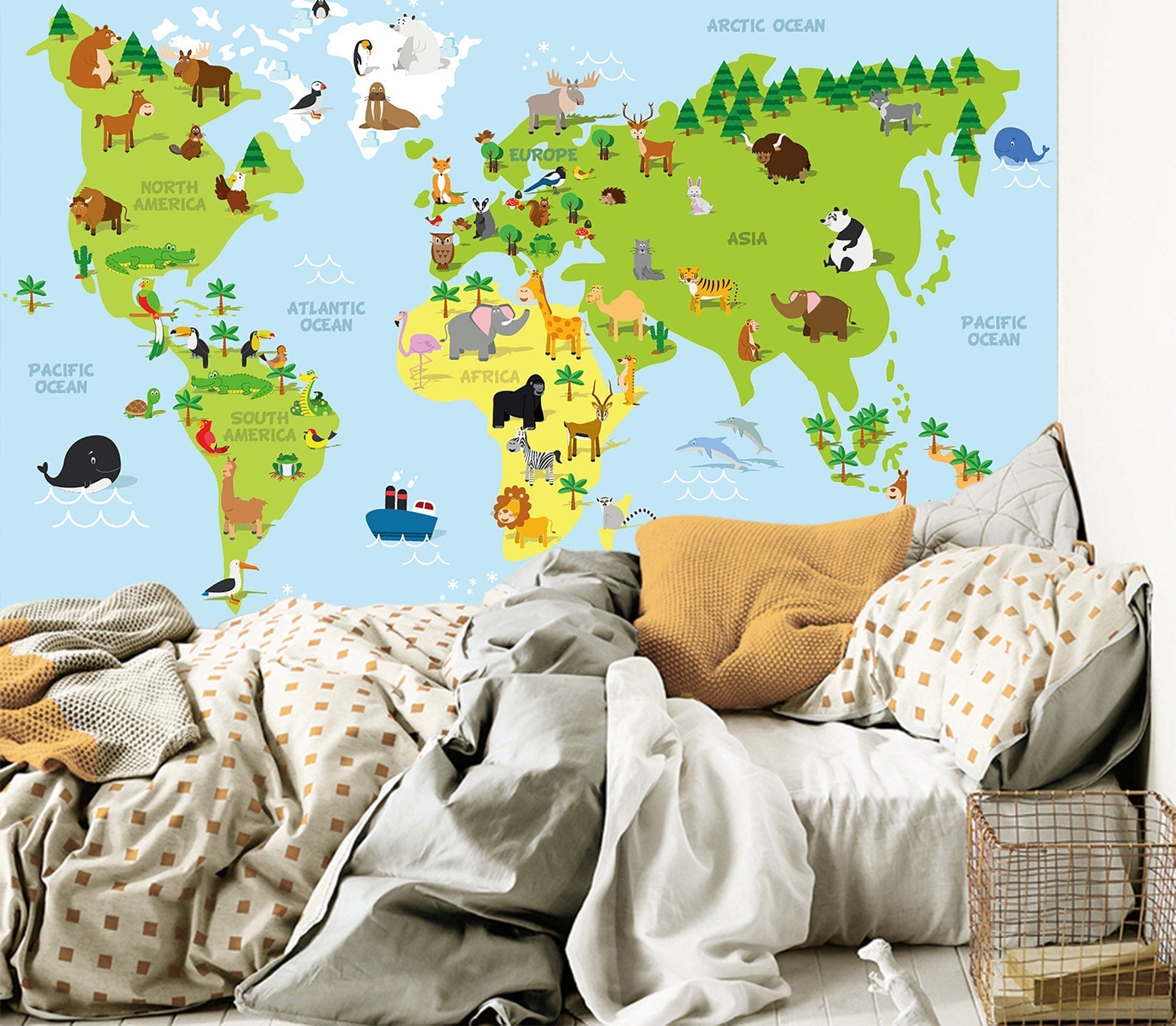 3D Cartoon World Map 036 Wall Murals Wallpaper AJ Wallpaper 2
