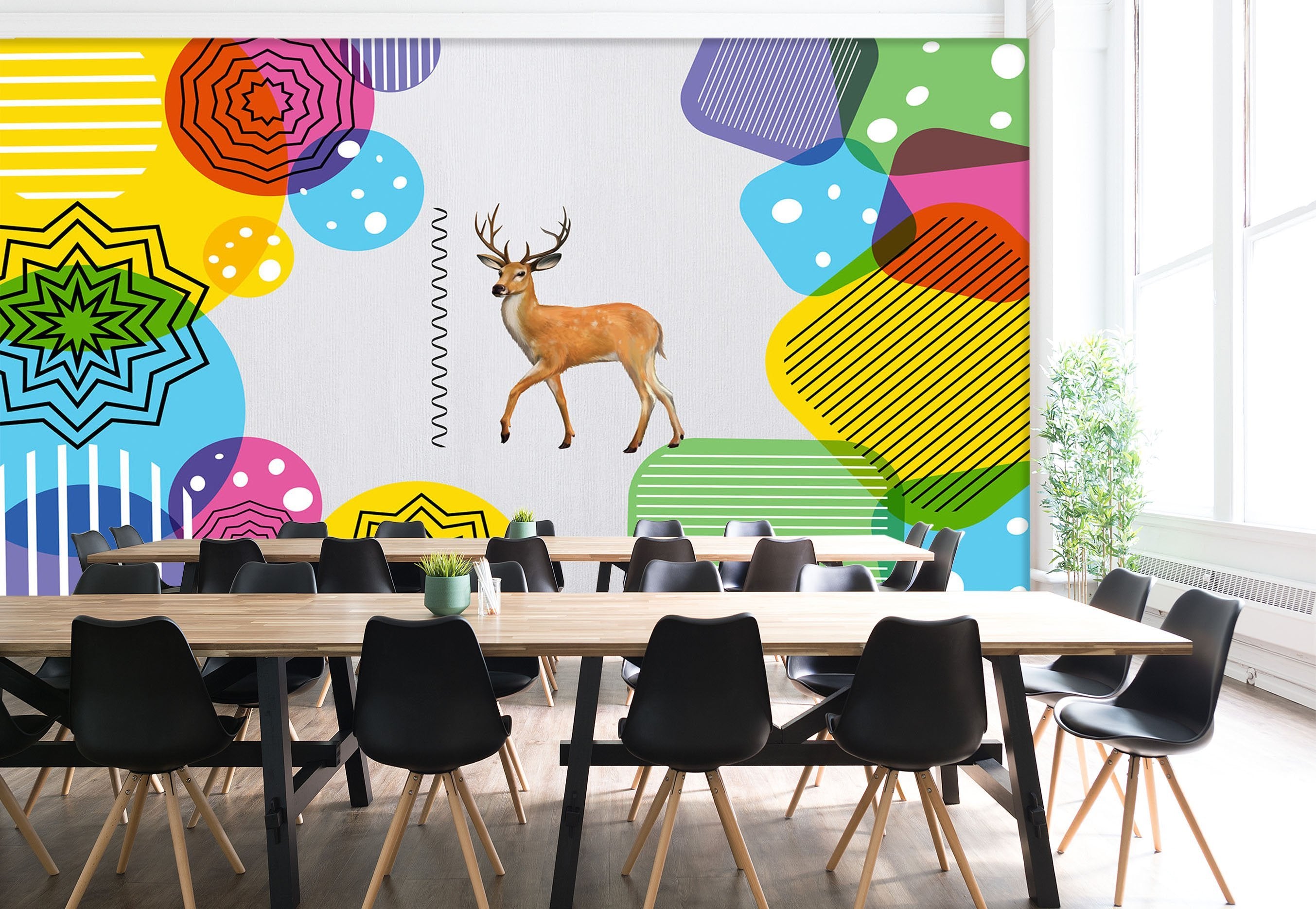 3D Colored Squares Deer 552 Wallpaper AJ Wallpaper 2