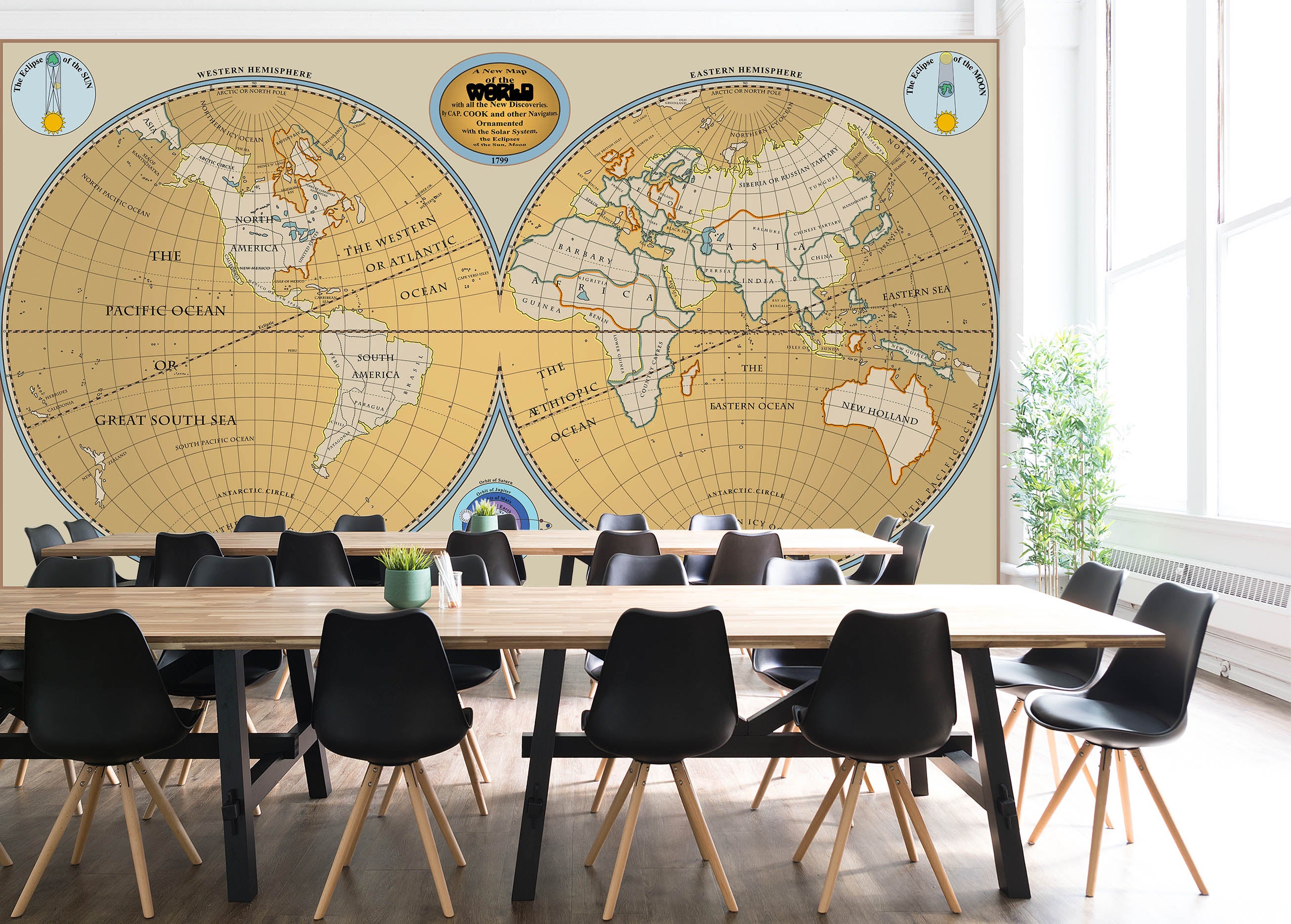 3D Yellow Circle 2058 World Map Wall Murals