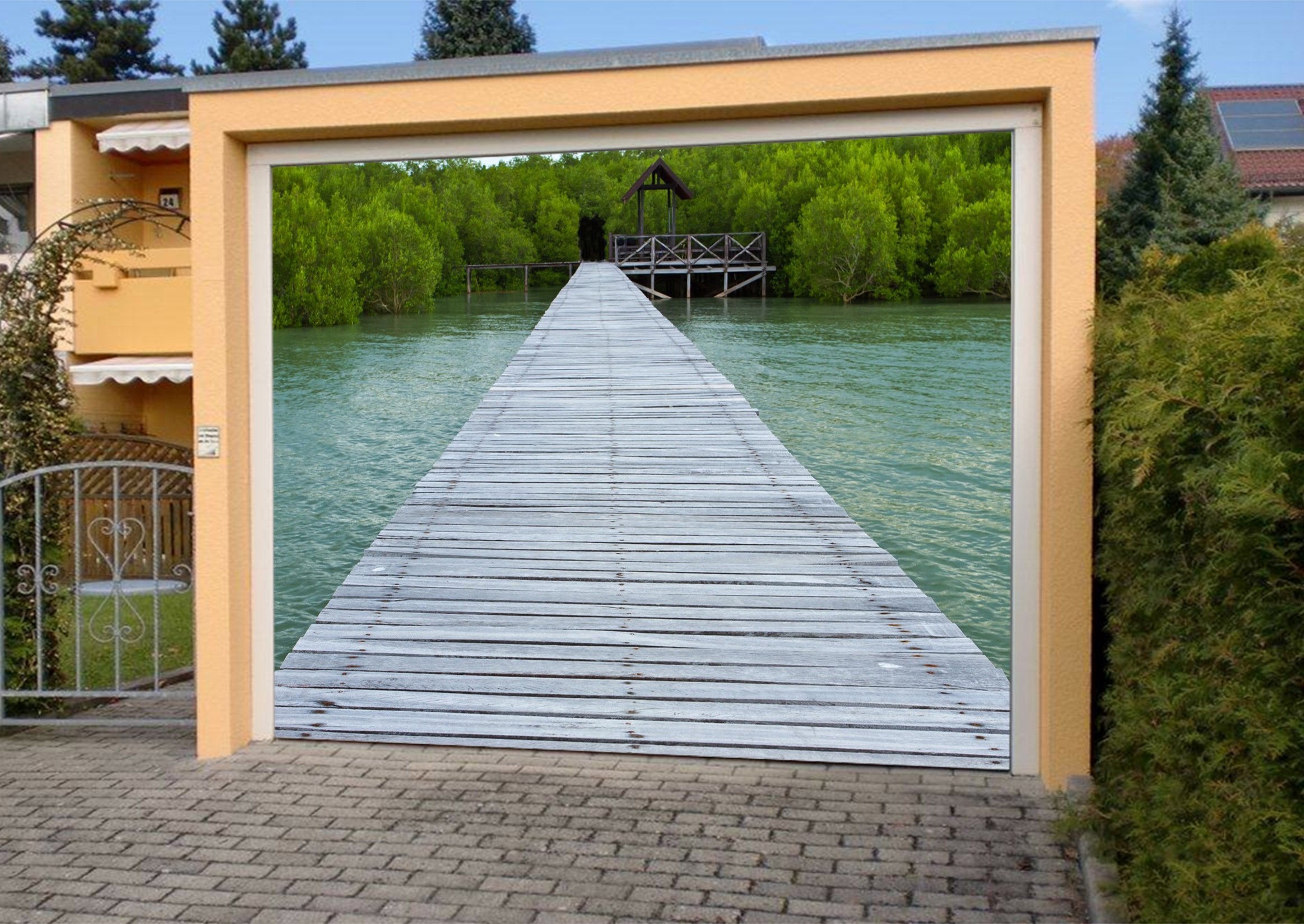 3D River Wood Drawbridge 31 Garage Door Mural Wallpaper AJ Wallpaper