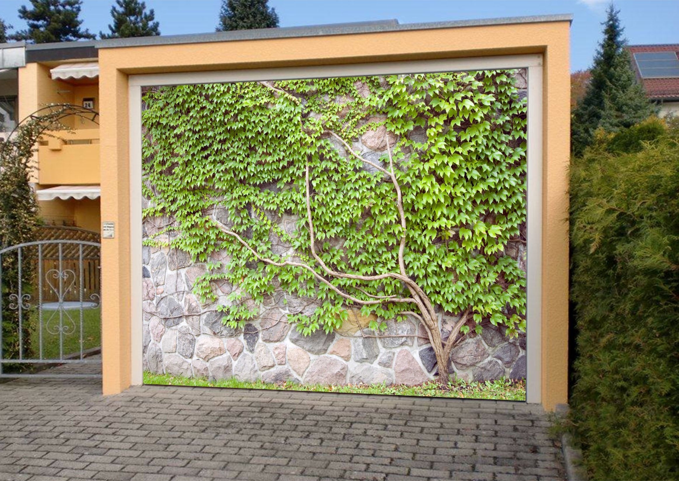 3D Bricks Wall Green Vines 434 Garage Door Mural Wallpaper AJ Wallpaper