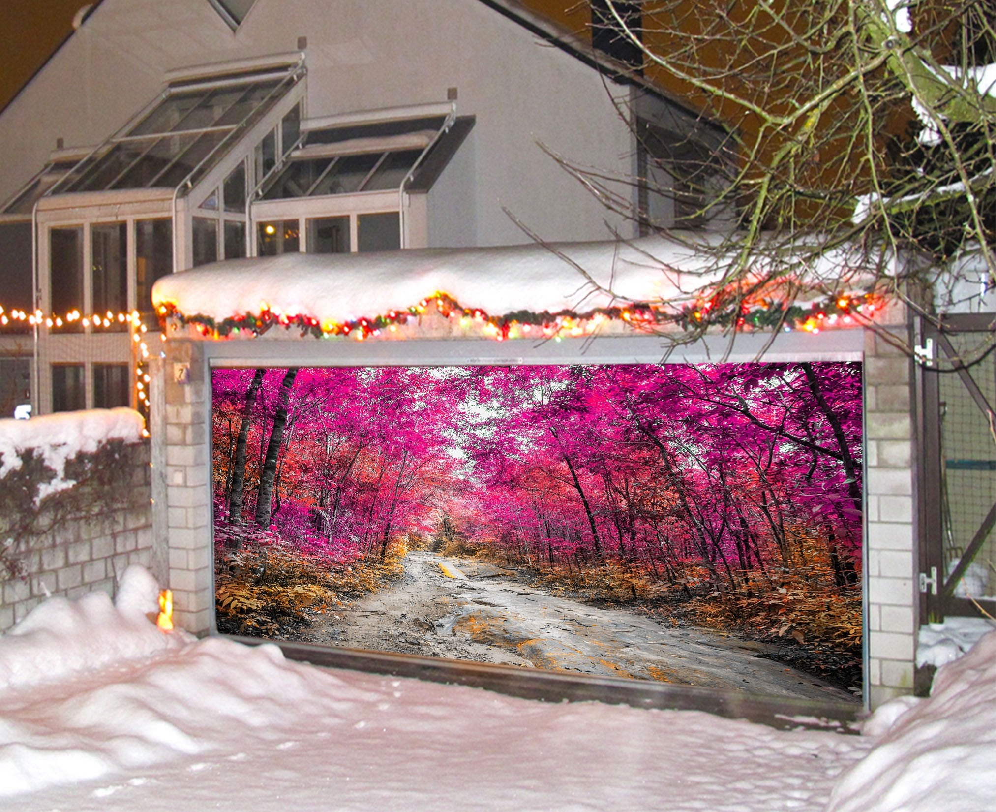 3D Forest Red Trees 20 Garage Door Mural Wallpaper AJ Wallpaper