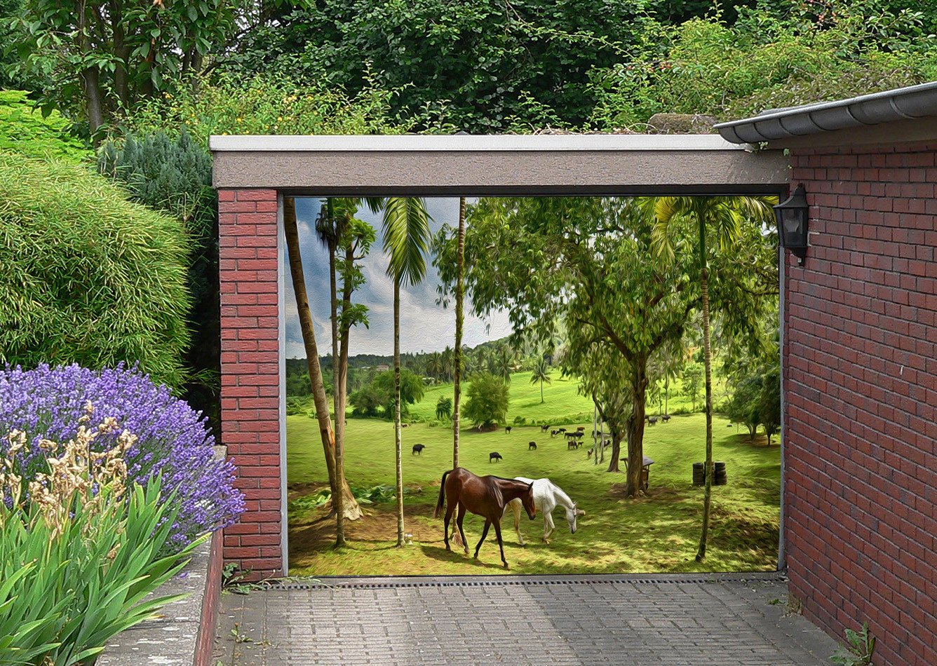 3D Grassland Horses Trees 239 Garage Door Mural Wallpaper AJ Wallpaper