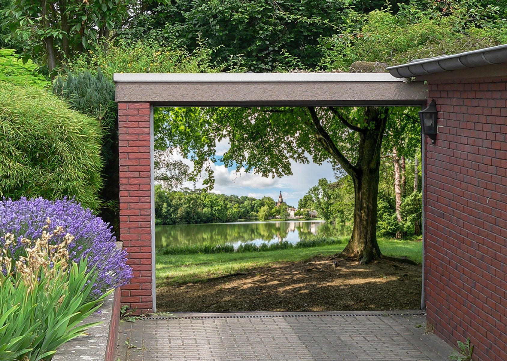 3D Lakeside Church Trees 122 Garage Door Mural Wallpaper AJ Wallpaper