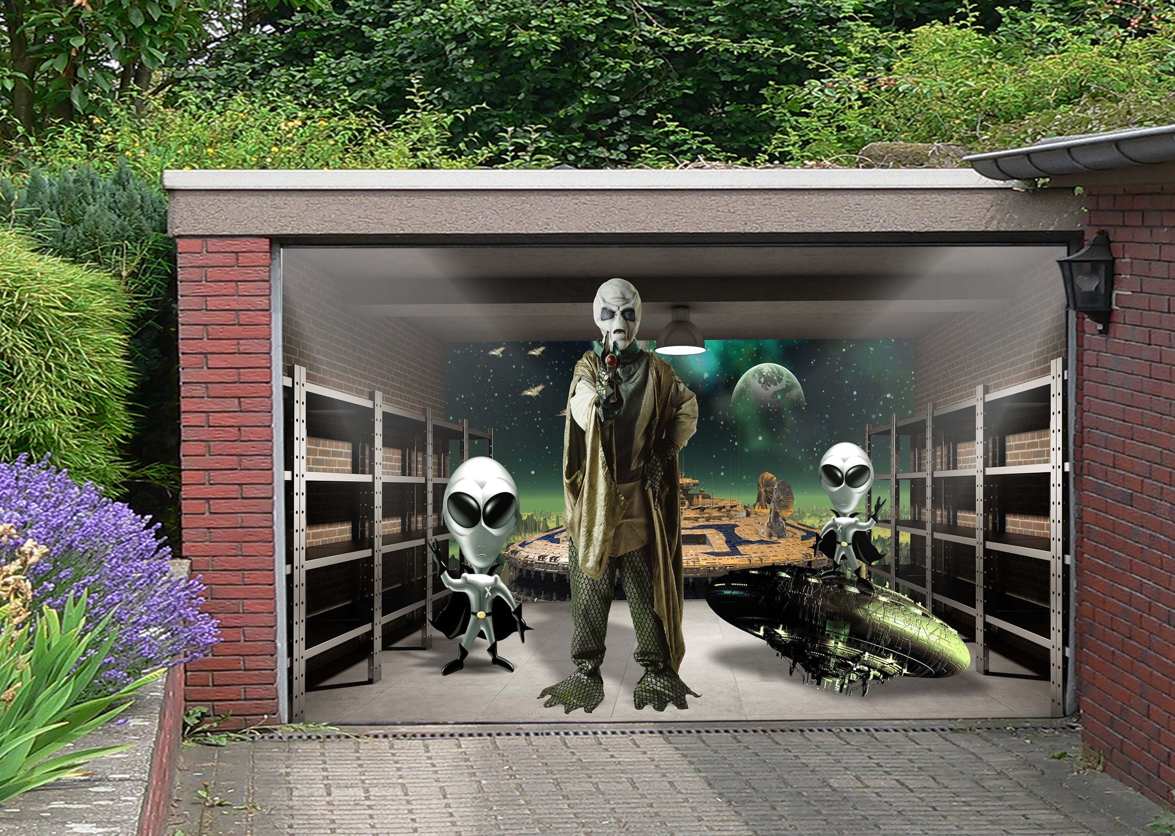 3D Aliens 400 Garage Door Mural Wallpaper AJ Wallpaper
