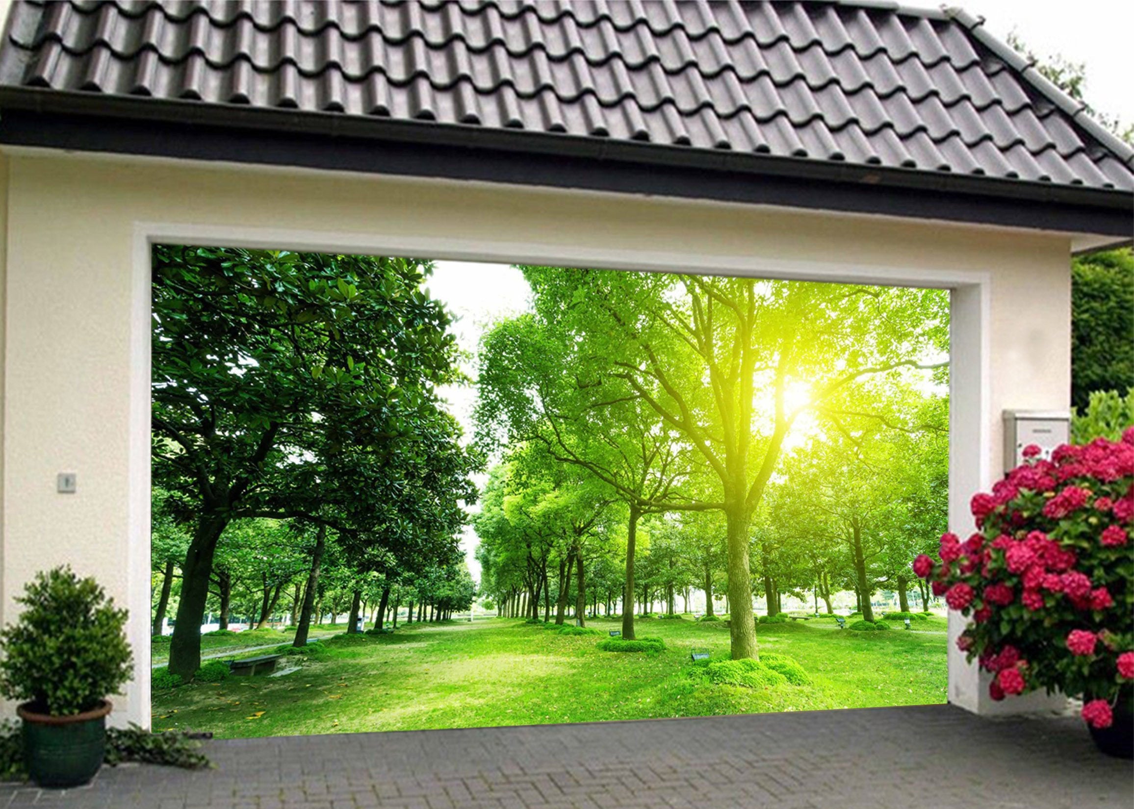 3D Grassland Trees 014 Garage Door Mural Wallpaper AJ Wallpaper