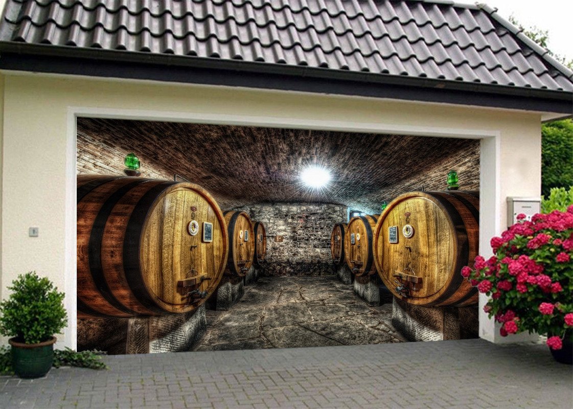3D Wine Cellar Barrels 191 Garage Door Mural Wallpaper AJ Wallpaper