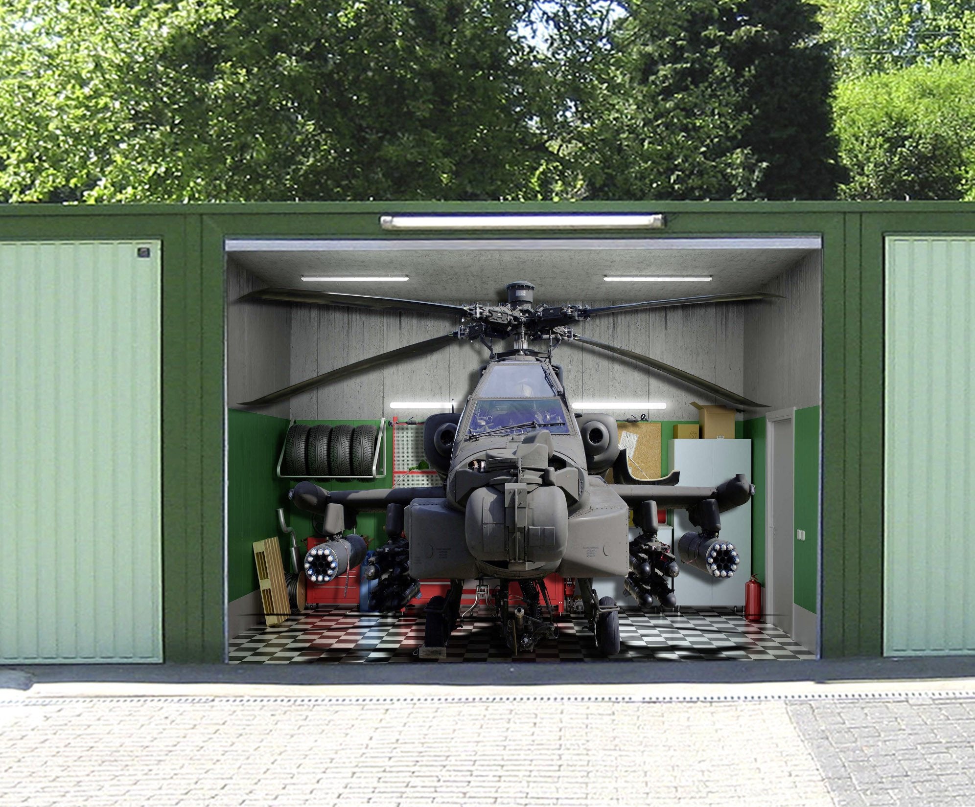 3D Fighter Helicopter Garage Door Mural Wallpaper AJ Wallpaper