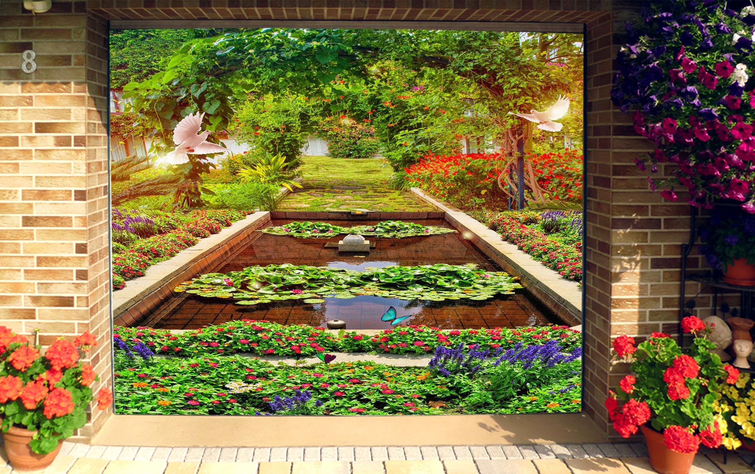 3D Flowers Birds 59 Garage Door Mural Wallpaper AJ Wallpaper