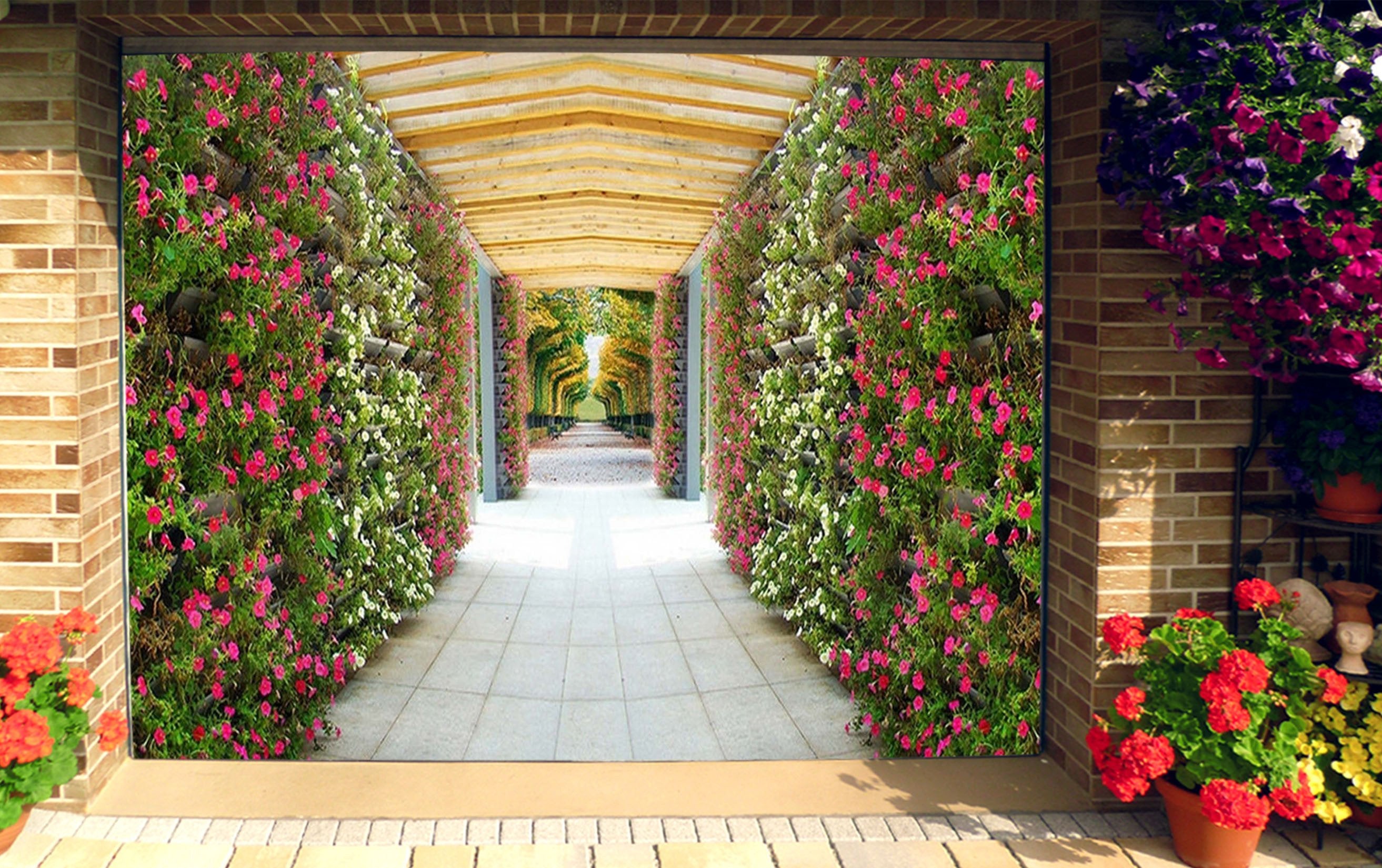 3D Corridor Flowers 383 Garage Door Mural Wallpaper AJ Wallpaper