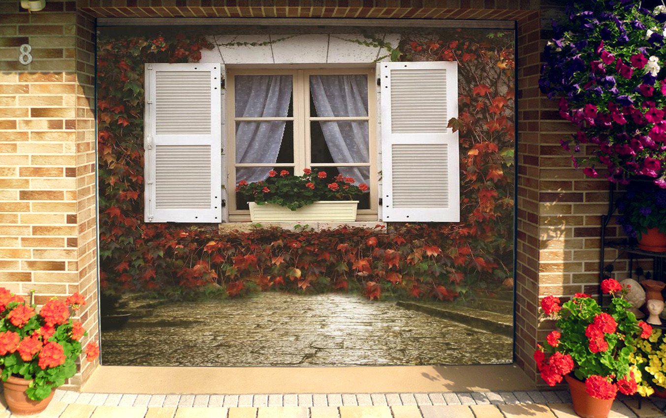 3D Window Red Vine 210 Garage Door Mural Wallpaper AJ Wallpaper