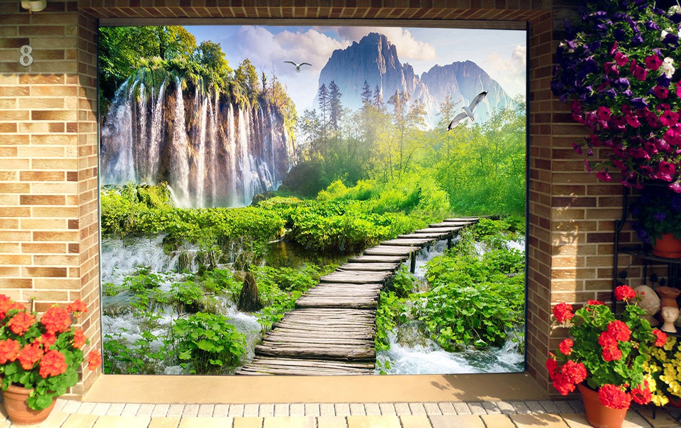 3D Waterfalls Birds 290 Garage Door Mural Wallpaper AJ Wallpaper
