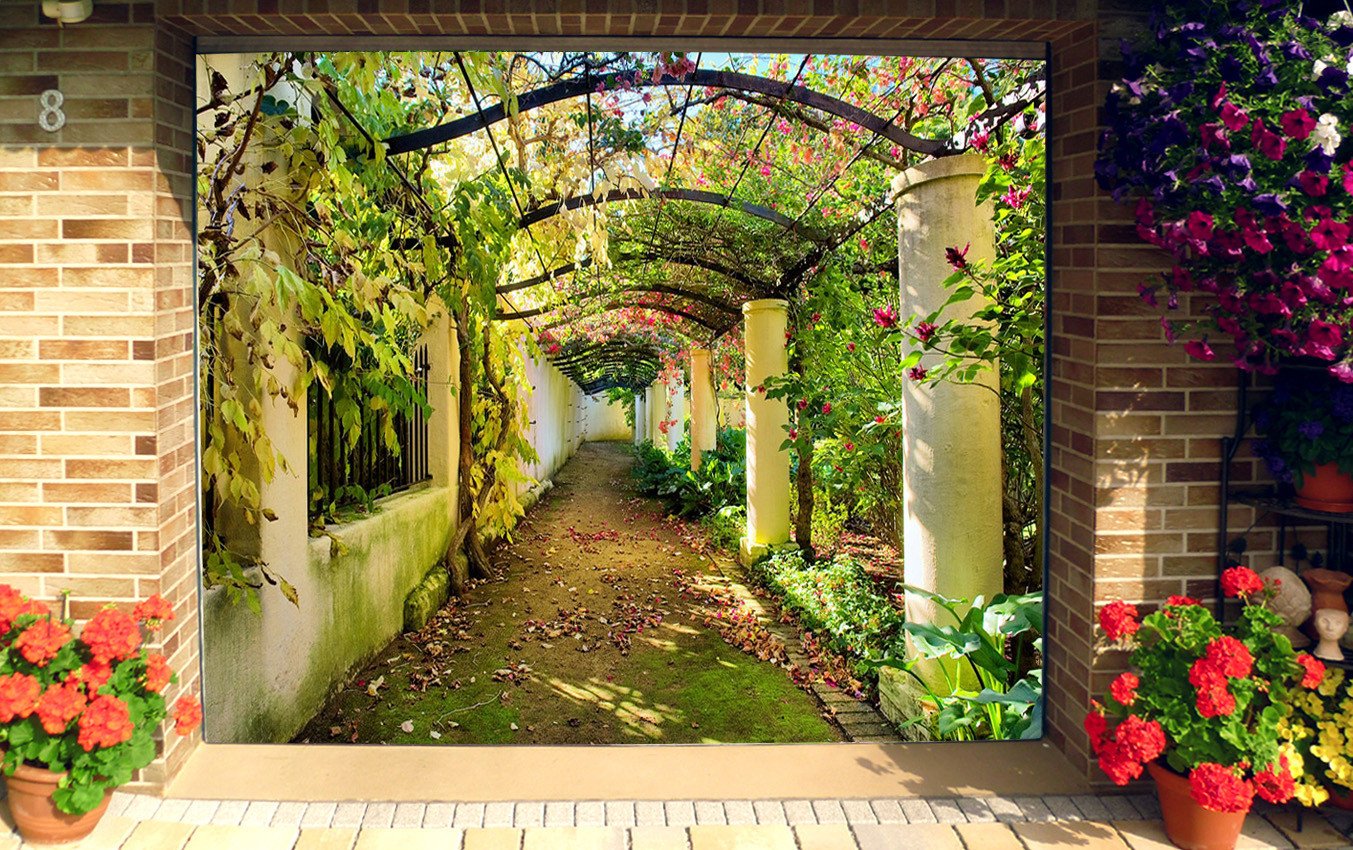 3D Flowers Corridor 301 Garage Door Mural Wallpaper AJ Wallpaper