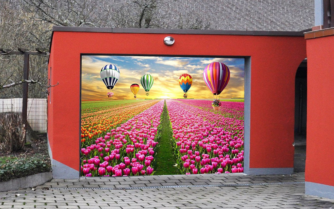 3D Flowers Field Balloons 297 Garage Door Mural Wallpaper AJ Wallpaper