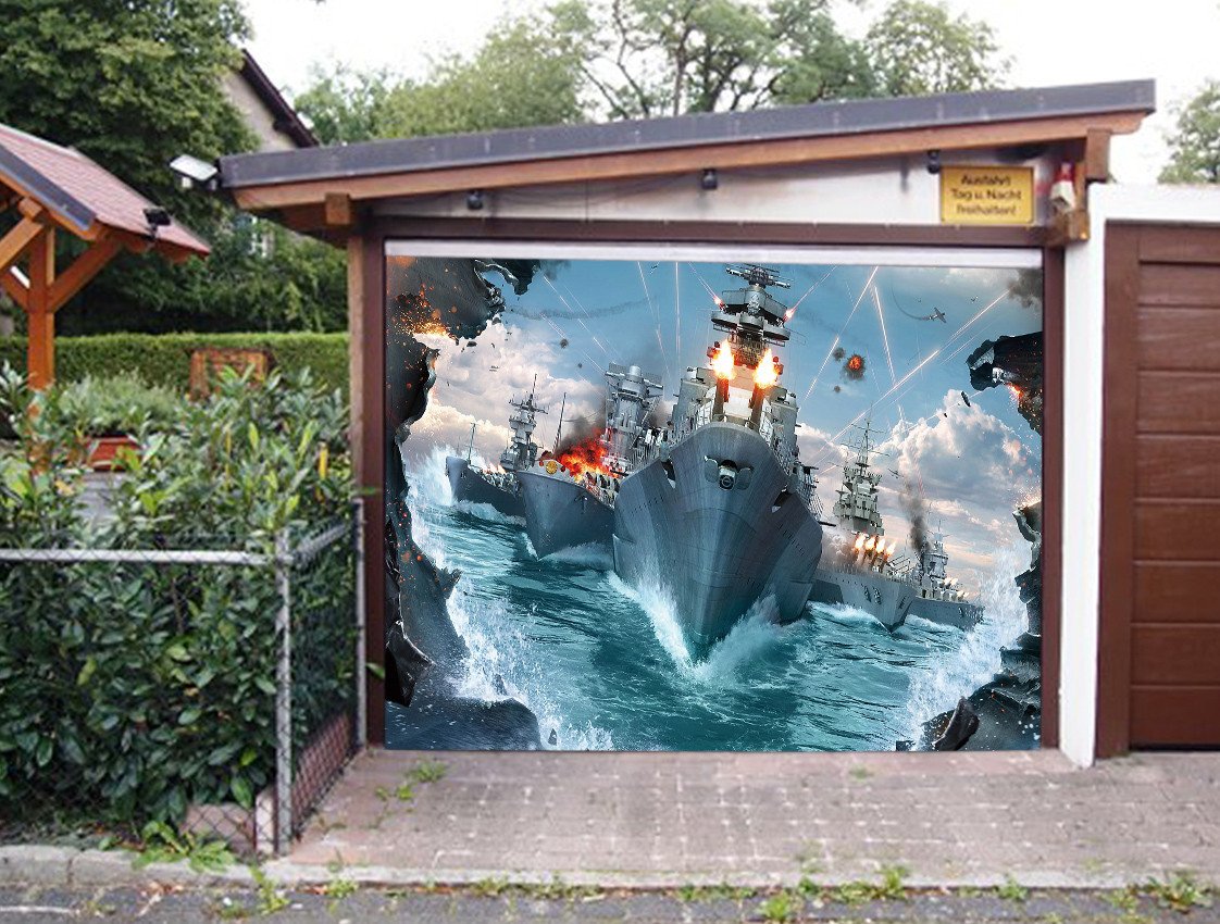 3D Blue Sea Warships 277 Garage Door Mural Wallpaper AJ Wallpaper