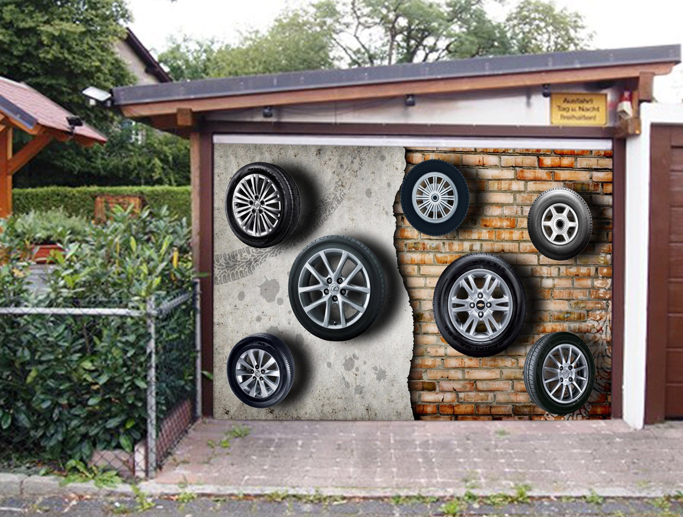 3D Bricks Wall Tires 72 Garage Door Mural Wallpaper AJ Wallpaper