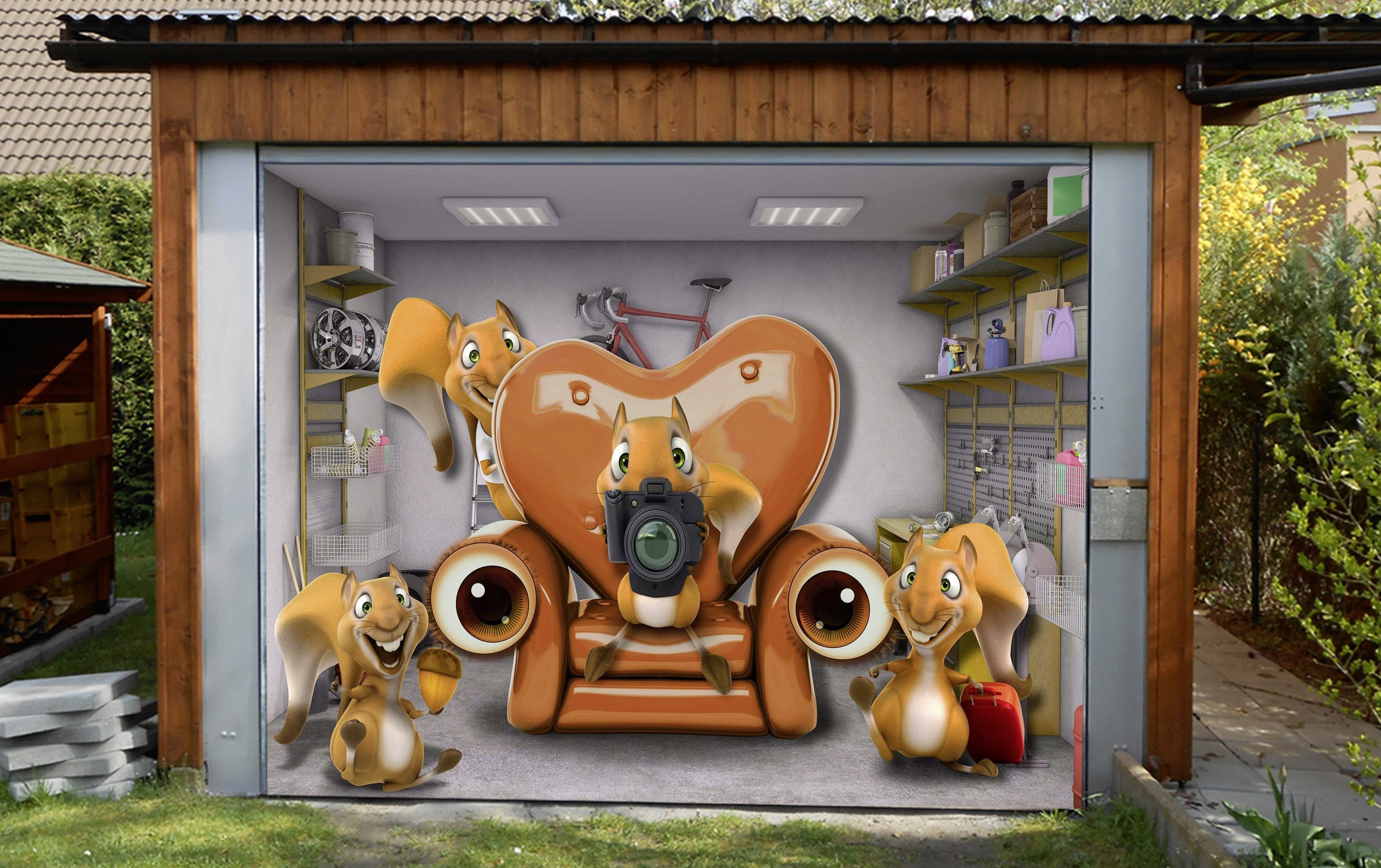3D Squirrels Sofa 406 Garage Door Mural Wallpaper AJ Wallpaper