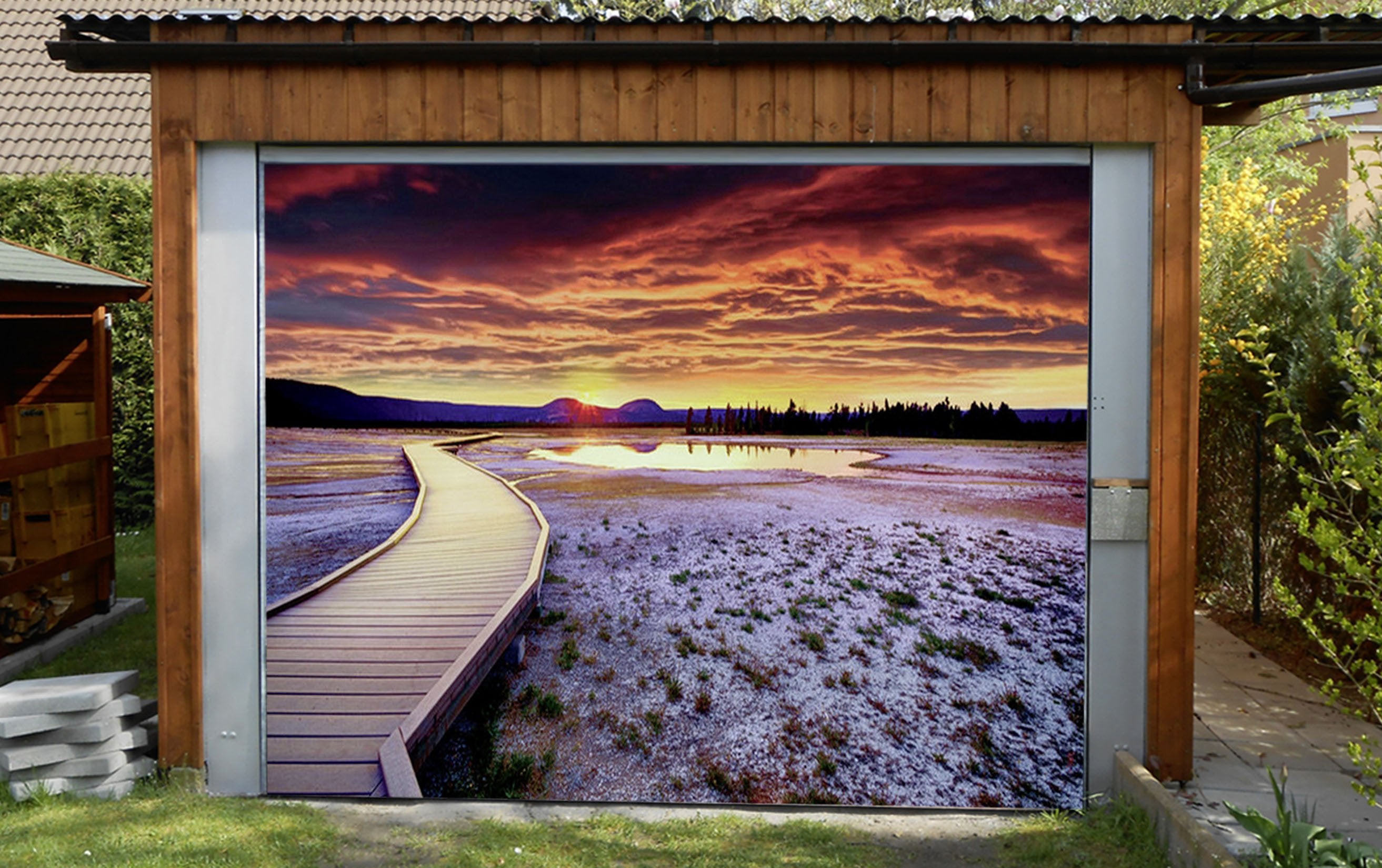 3D Lake Sunset 399 Garage Door Mural Wallpaper AJ Wallpaper