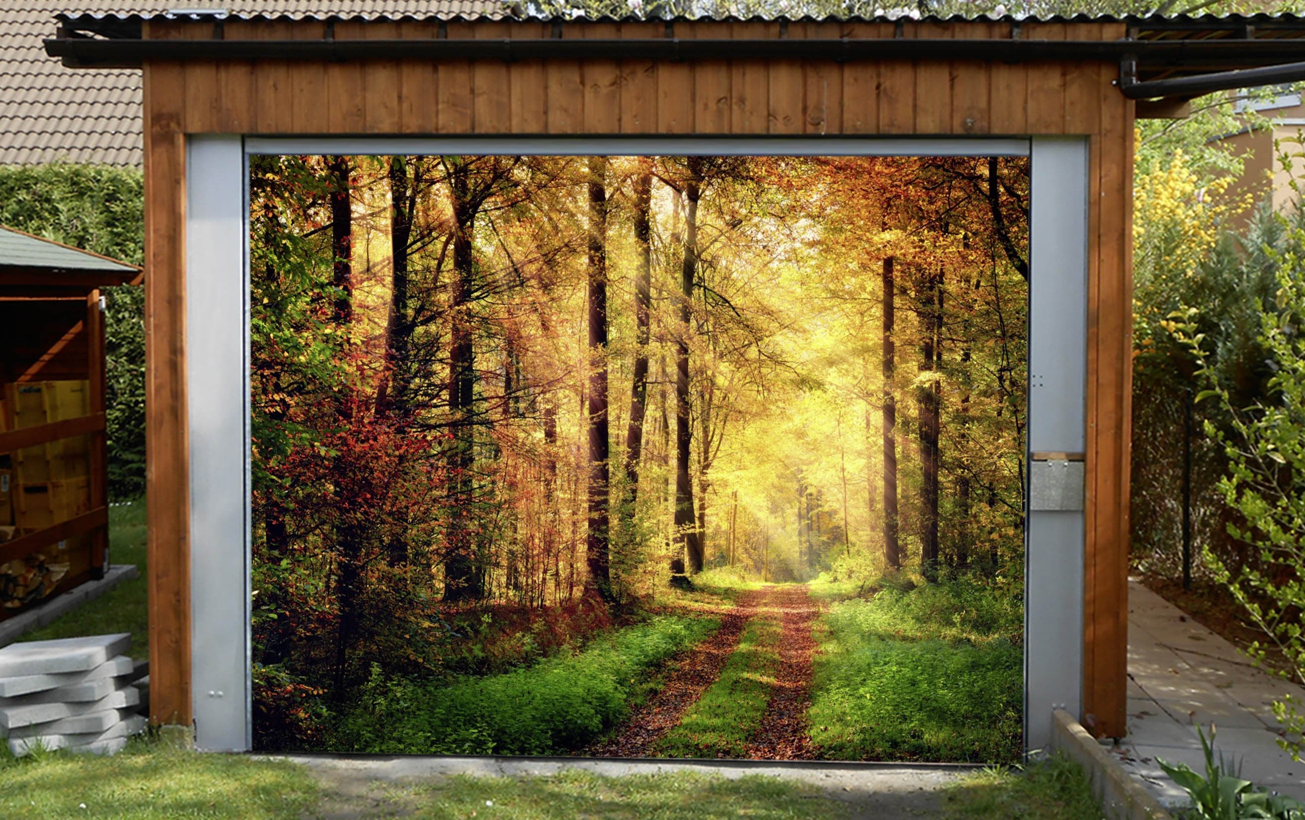 3D Forest Road Sunshine 23 Garage Door Mural Wallpaper AJ Wallpaper