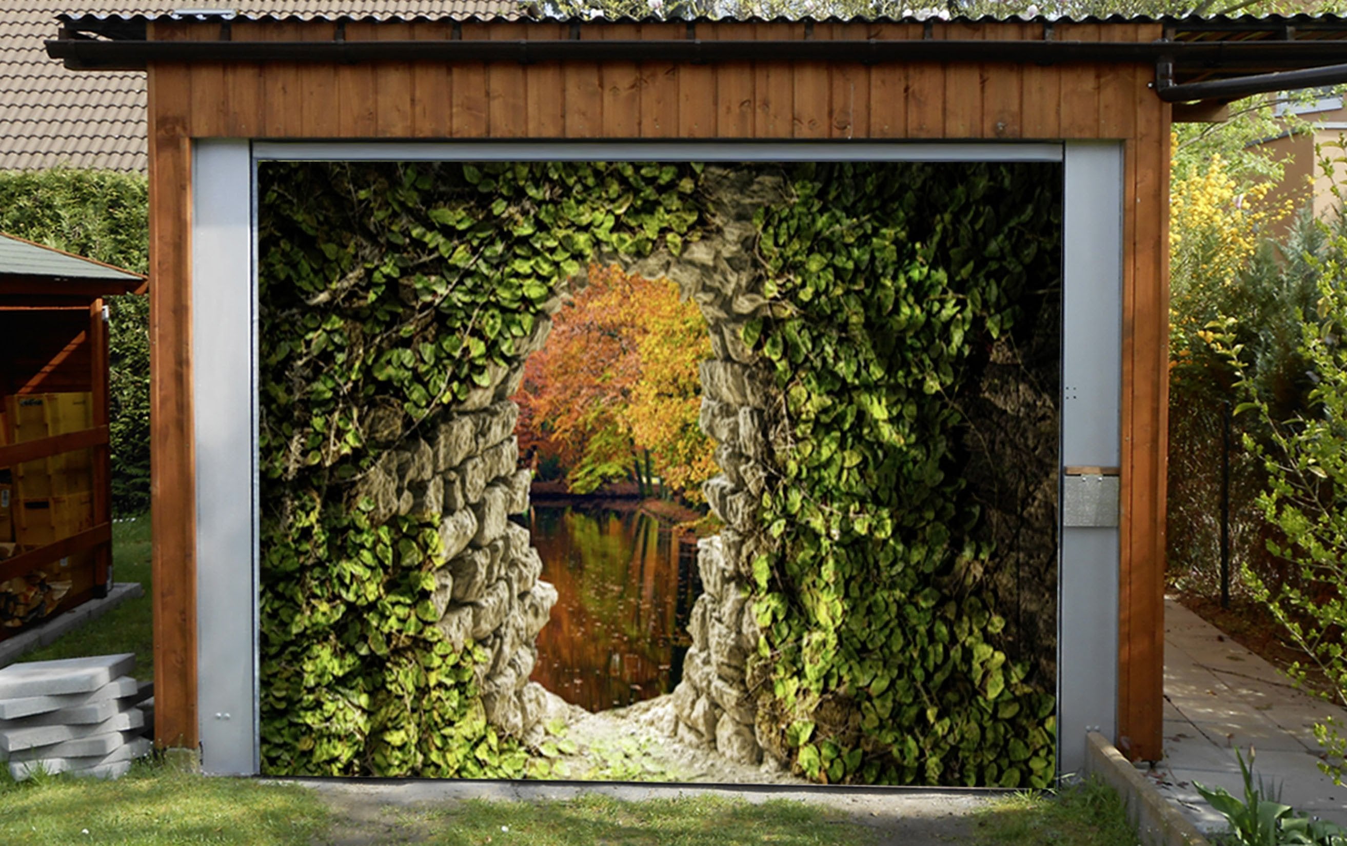 3D Lake Green Vines 390 Garage Door Mural Wallpaper AJ Wallpaper