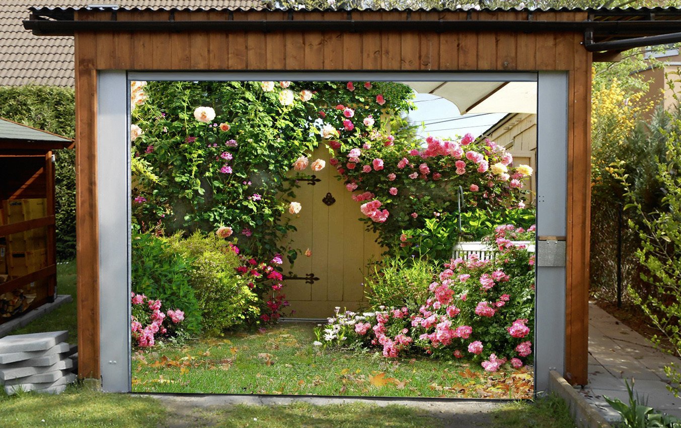 3D Courtyard Flowers 105 Garage Door Mural Wallpaper AJ Wallpaper