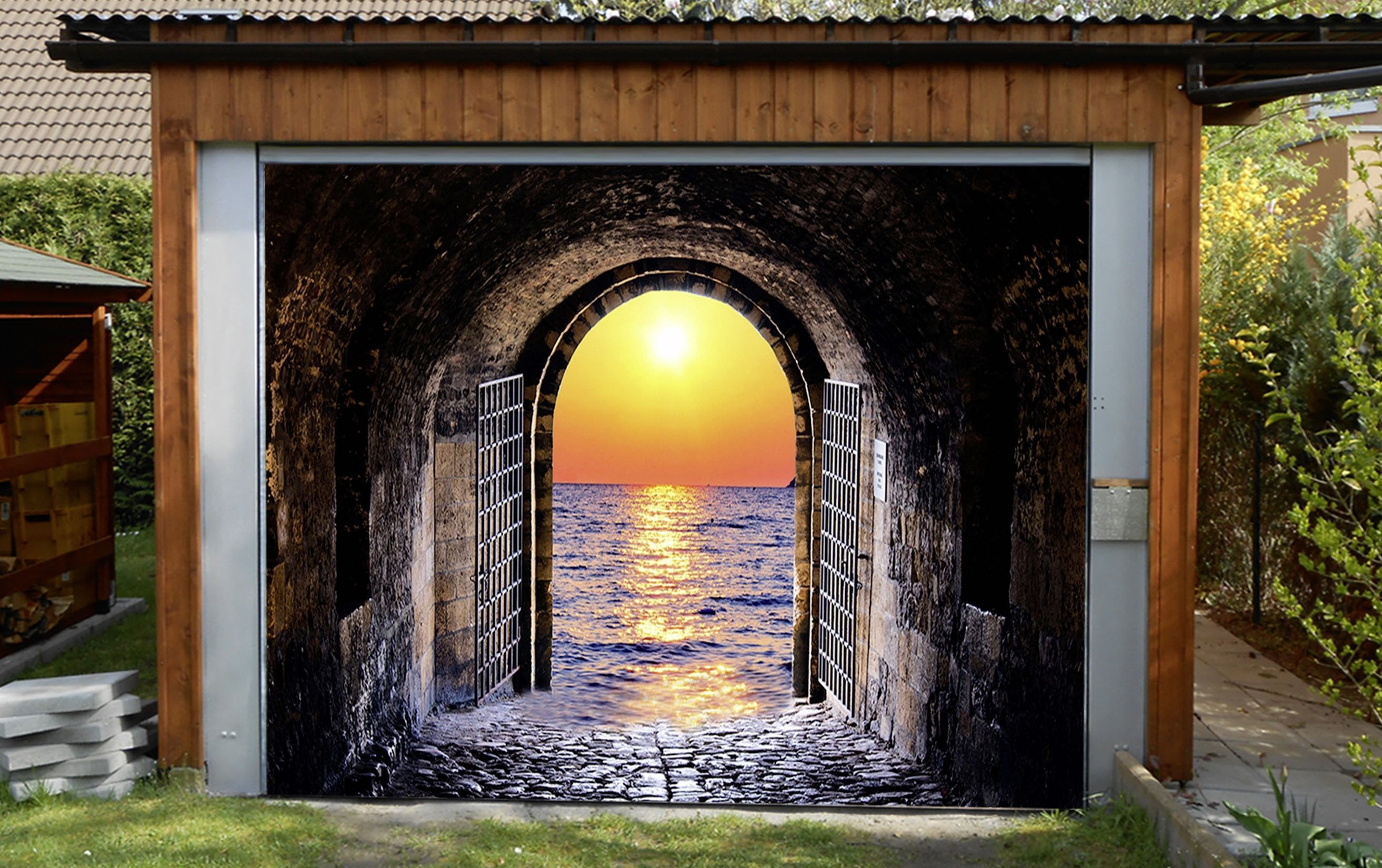 3D Gate Sea Sunset 468 Garage Door Mural Wallpaper AJ Wallpaper