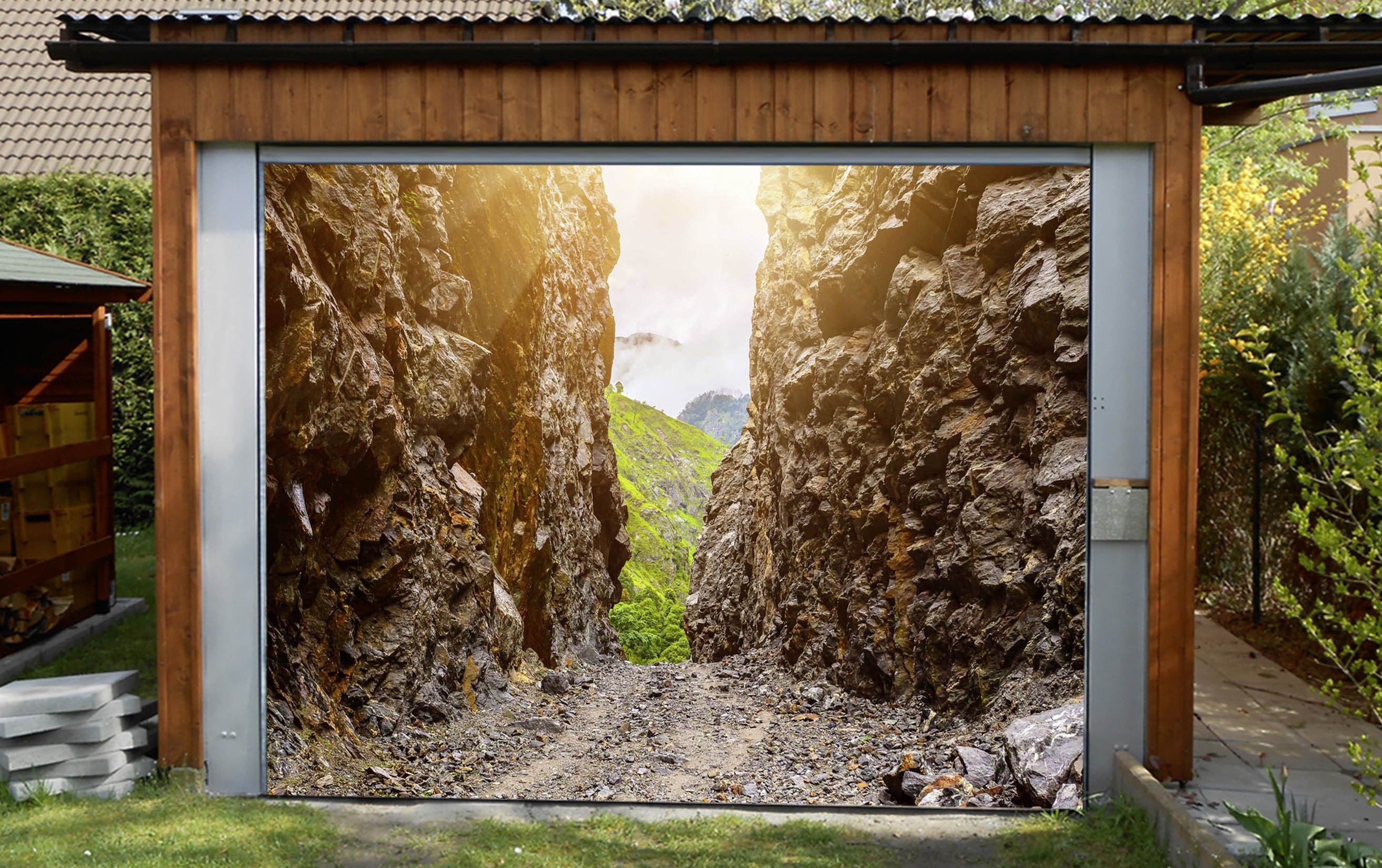 3D Stone Mountains Path 415 Garage Door Mural Wallpaper AJ Wallpaper