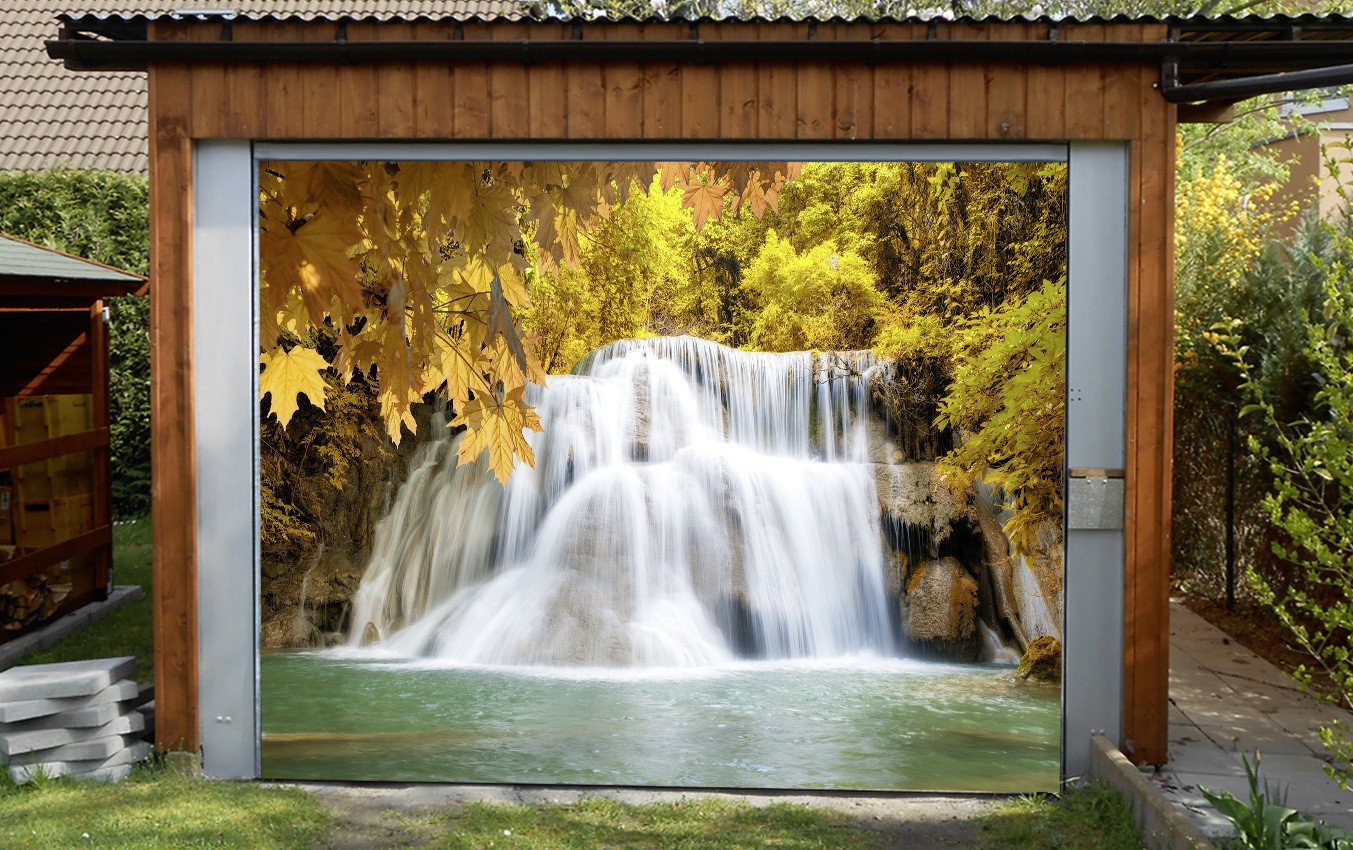3D Waterfall Yellow Trees 125 Garage Door Mural Wallpaper AJ Wallpaper