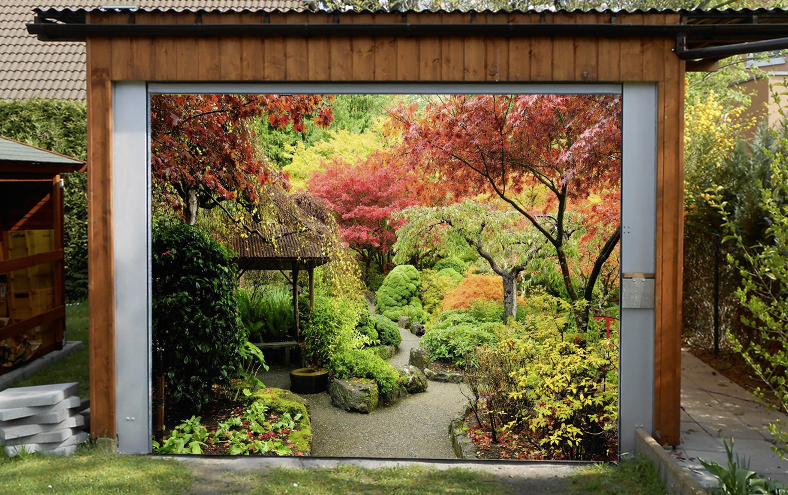 3D Park Colorful Trees 430 Garage Door Mural Wallpaper AJ Wallpaper