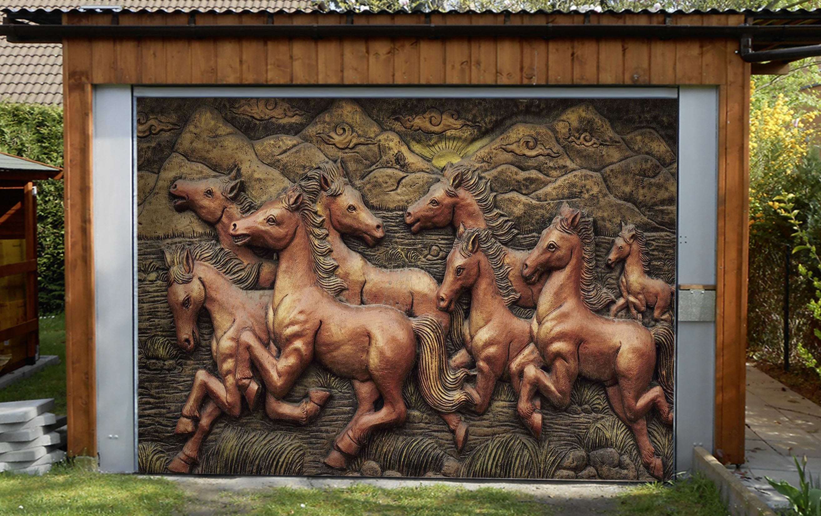 3D Baby Horses Carvings 424 Garage Door Mural Wallpaper AJ Wallpaper