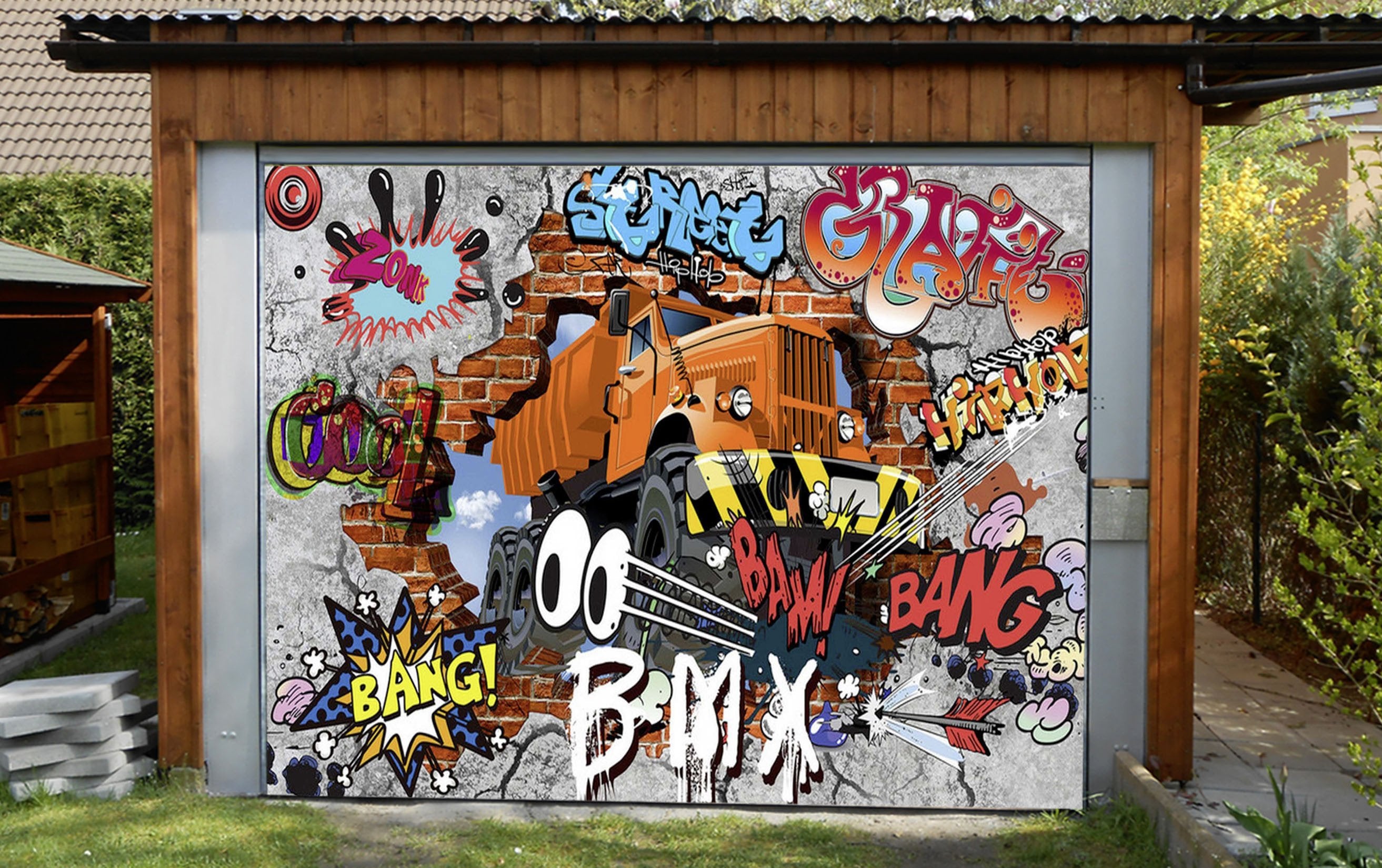 3D Truck Graffiti Words 61 Garage Door Mural Wallpaper AJ Wallpaper