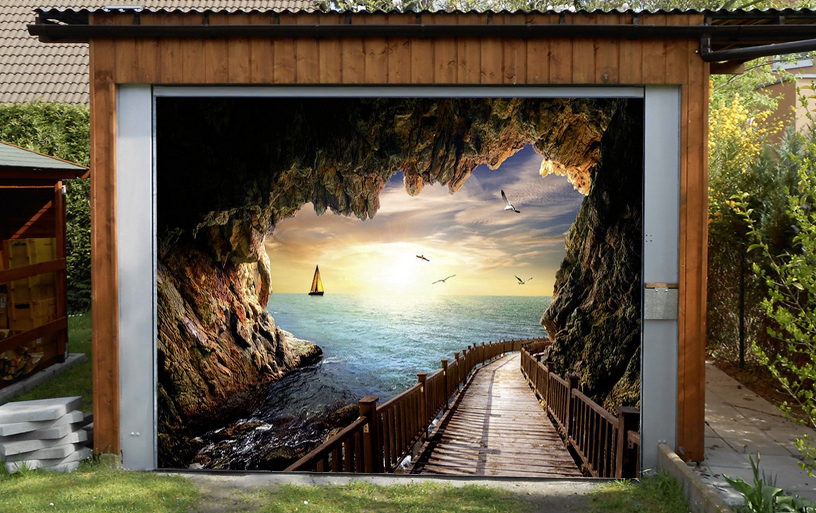 3D Sea Wood Road 396 Garage Door Mural Wallpaper AJ Wallpaper