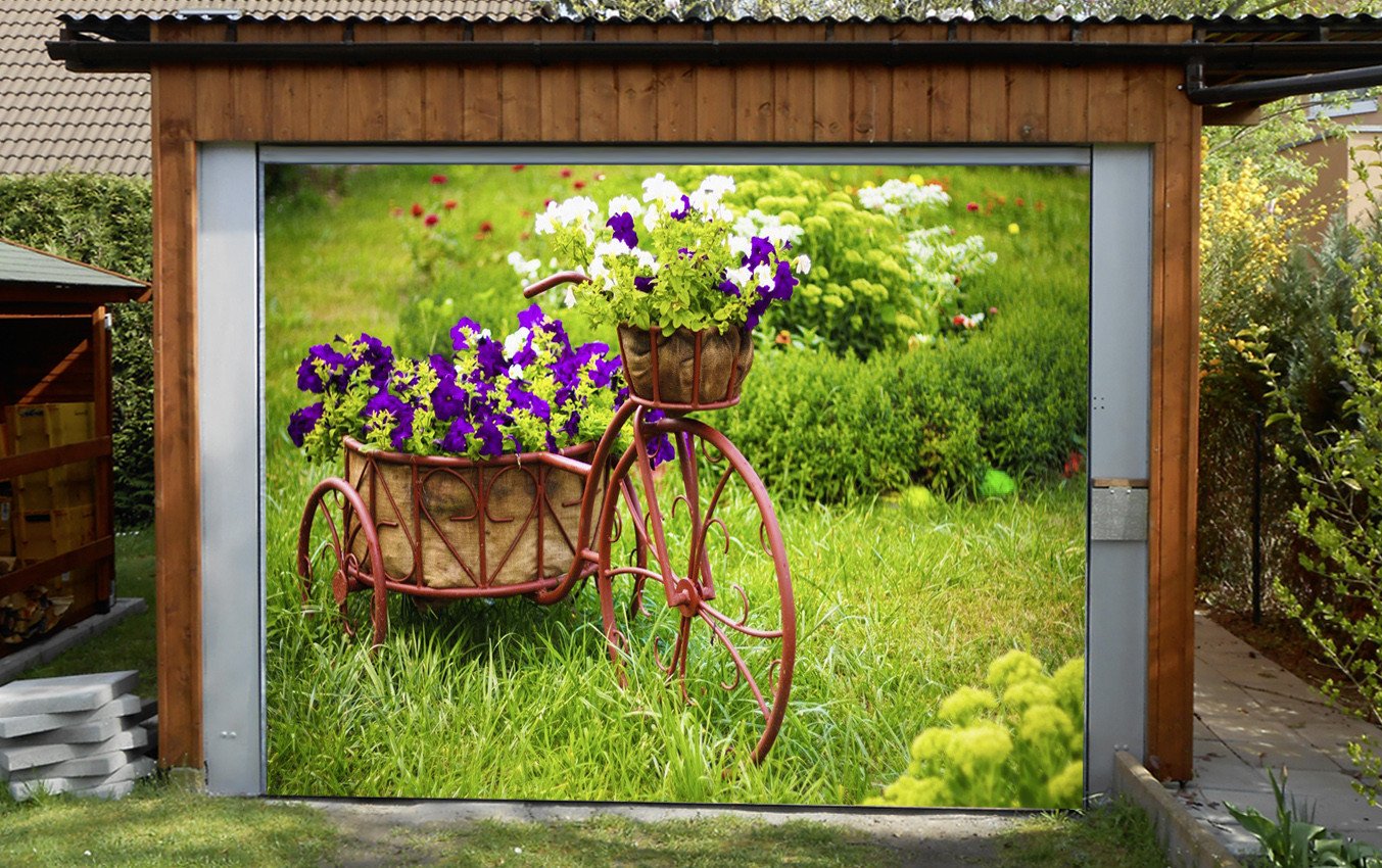 3D Flowers Bike 289 Garage Door Mural Wallpaper AJ Wallpaper