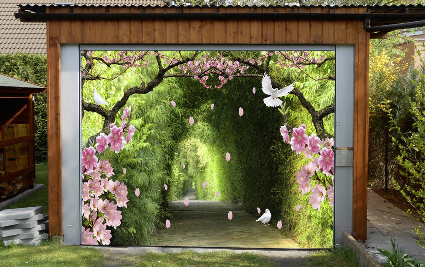 3D Bamboo Corridor Flowers Birds 312 Garage Door Mural Wallpaper AJ Wallpaper