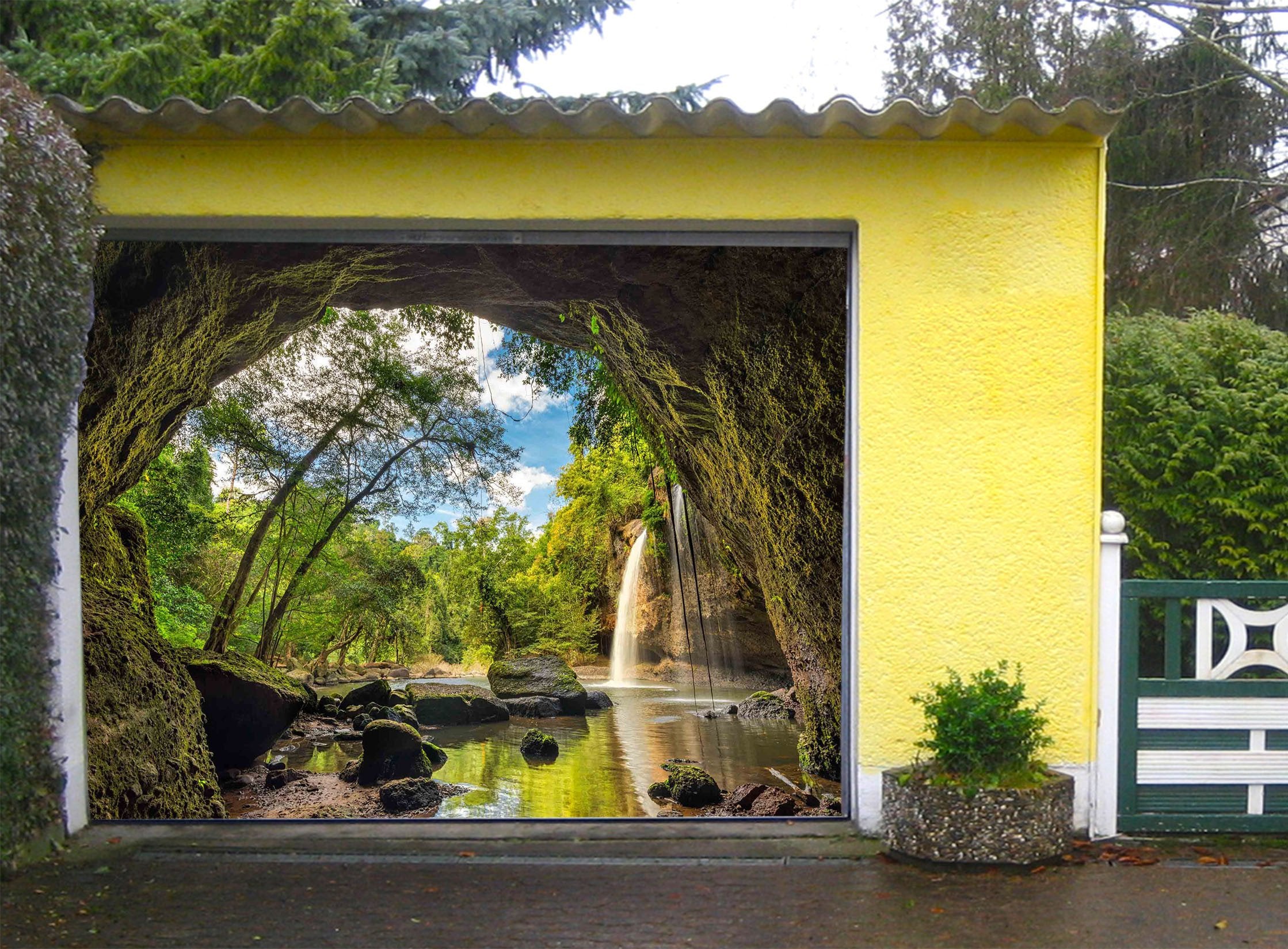 3D Mountain Cave Waterfall 347 Garage Door Mural Wallpaper AJ Wallpaper